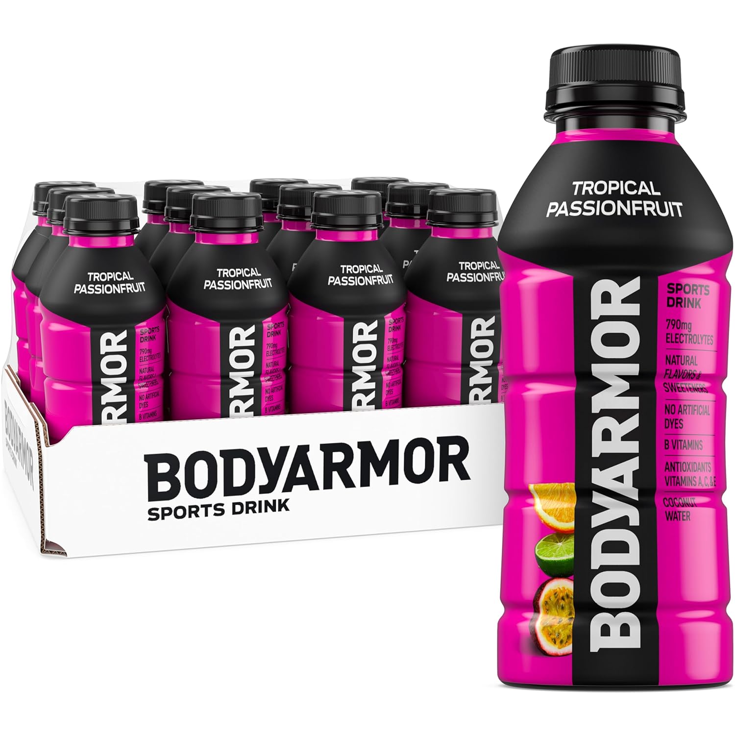 BODYARMOR Sports Drink, Tropical Passionfruit, Electrolyte Drink Hydration, 16 Fl Oz Bottles (12 Pack), Flavored Coconut Water with B Vitamins & Antioxidants