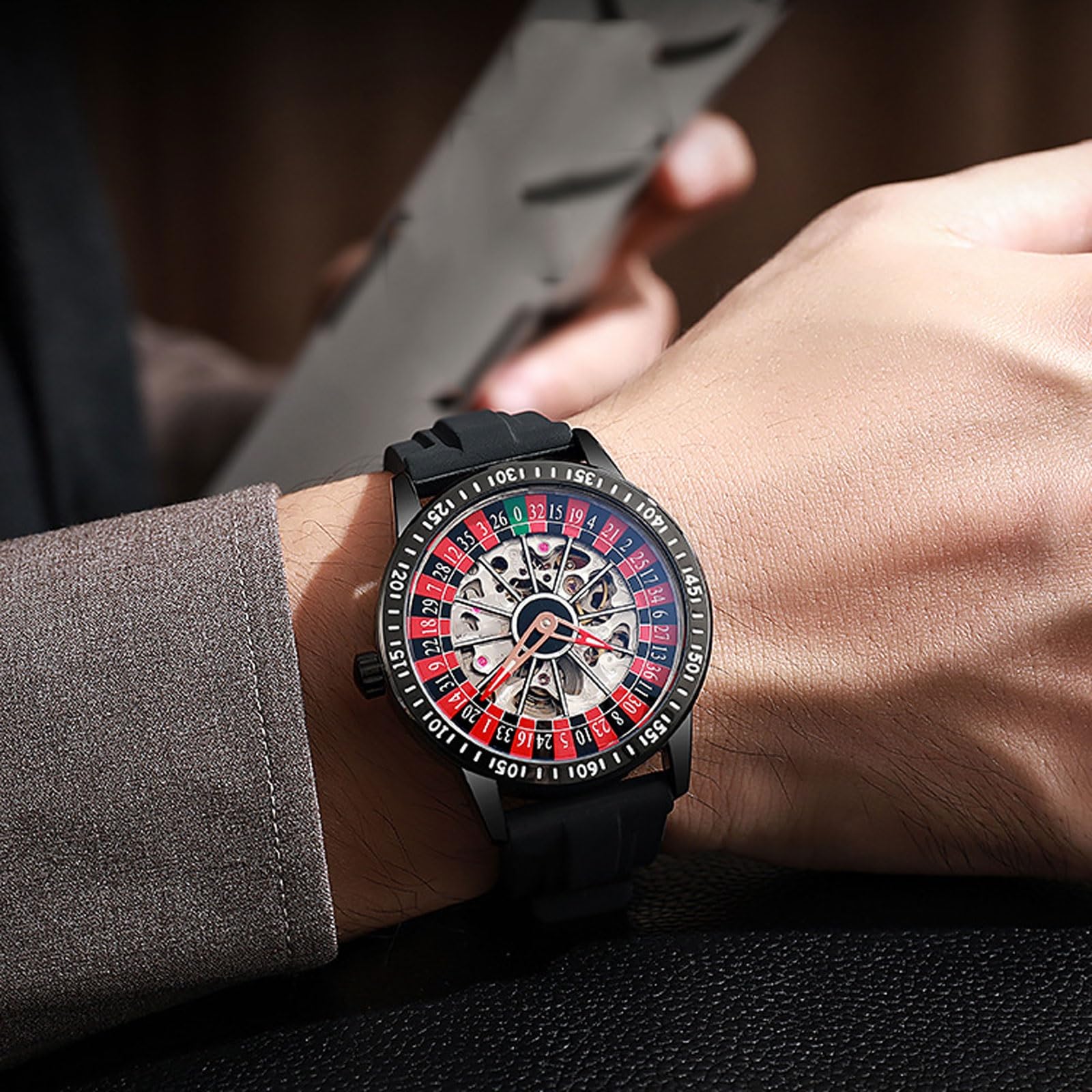 Wristwatch w pełni automatyczny zegarek mechaniczny, oscylacyjny obrotowy zegarek, wodoodporny zegarek ze stali nierdzewnej, idealny dla mężczyzn jako prezent do zegarka (czarny, taśma)