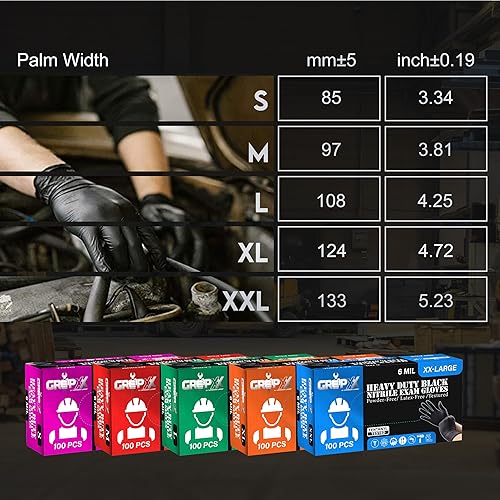 Miniatura 7 de Guantes de nitrilo negros resistentes de 6 mil, desechables, sin látex ni polvo, mecánicos, preparación de alimentos y tatuajes, guantes de goma