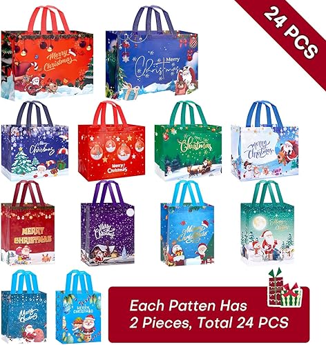 Miniatura 3 de Fayayuan Paquete de 24 bolsas de regalo de Navidad de varios tamaños, bolsas reutilizables que incluyen 4 bolsas extragrandes de 17 pulgadas, 8