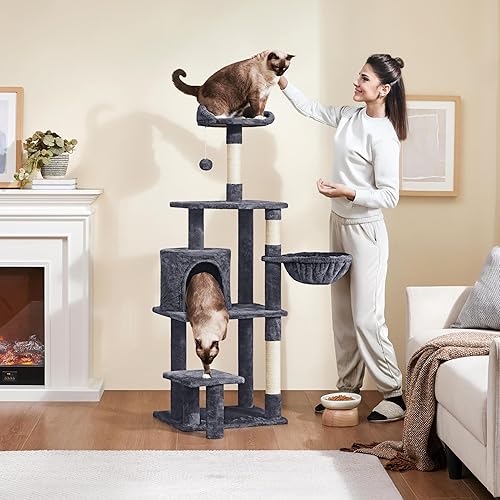 Miniatura 2 de Yaheetech Árbol para gatos de 57 pulgadas de alto, soporte de escalada para gatos, centro de actividades de casa de juegos para mascotas, con