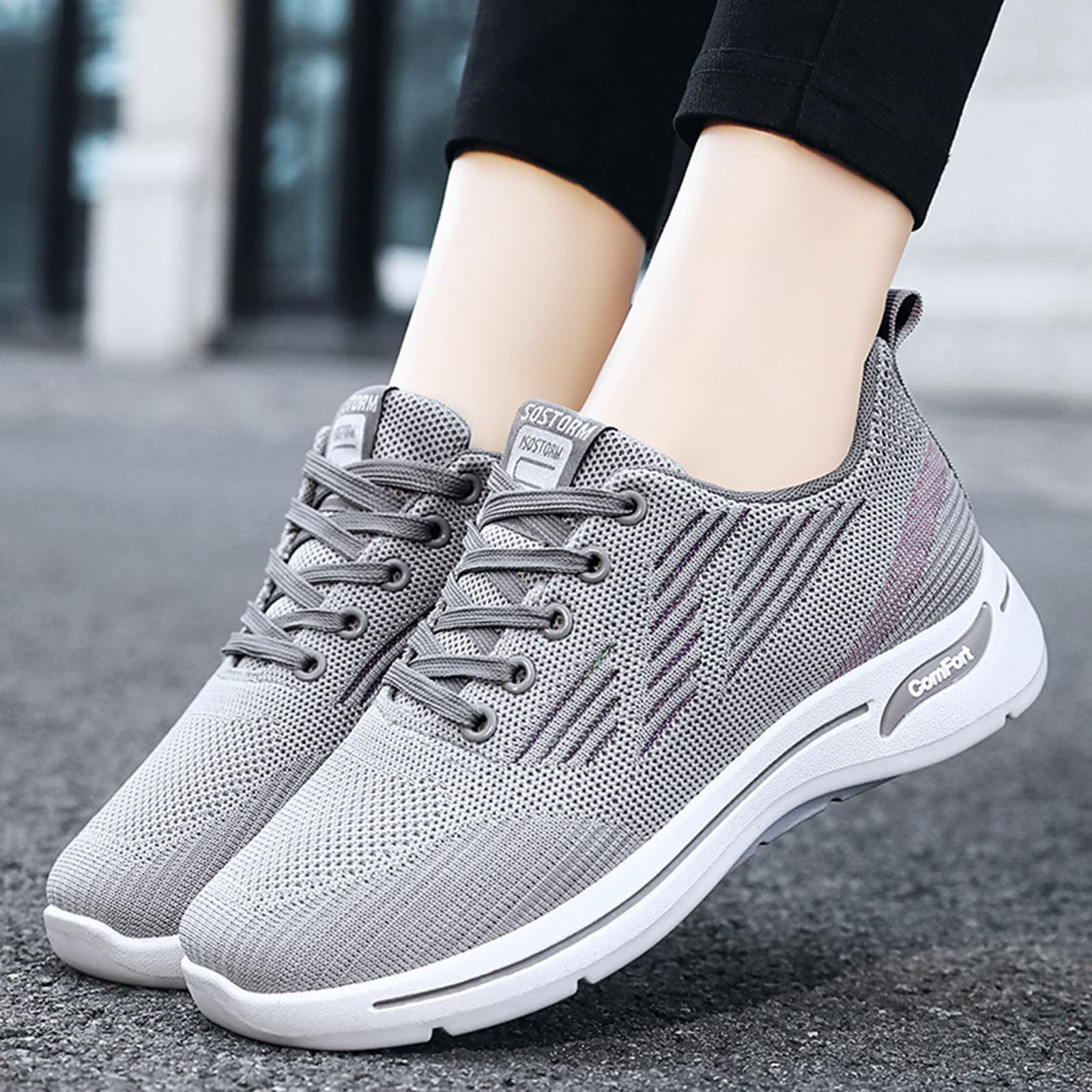 Moda damska jesienne buty sportowe, sportowe lekkie buty do chodzenia na co dzień z siatką okrągły nosek sznurowane wygodne oddychające chodaki tenisowe trampki