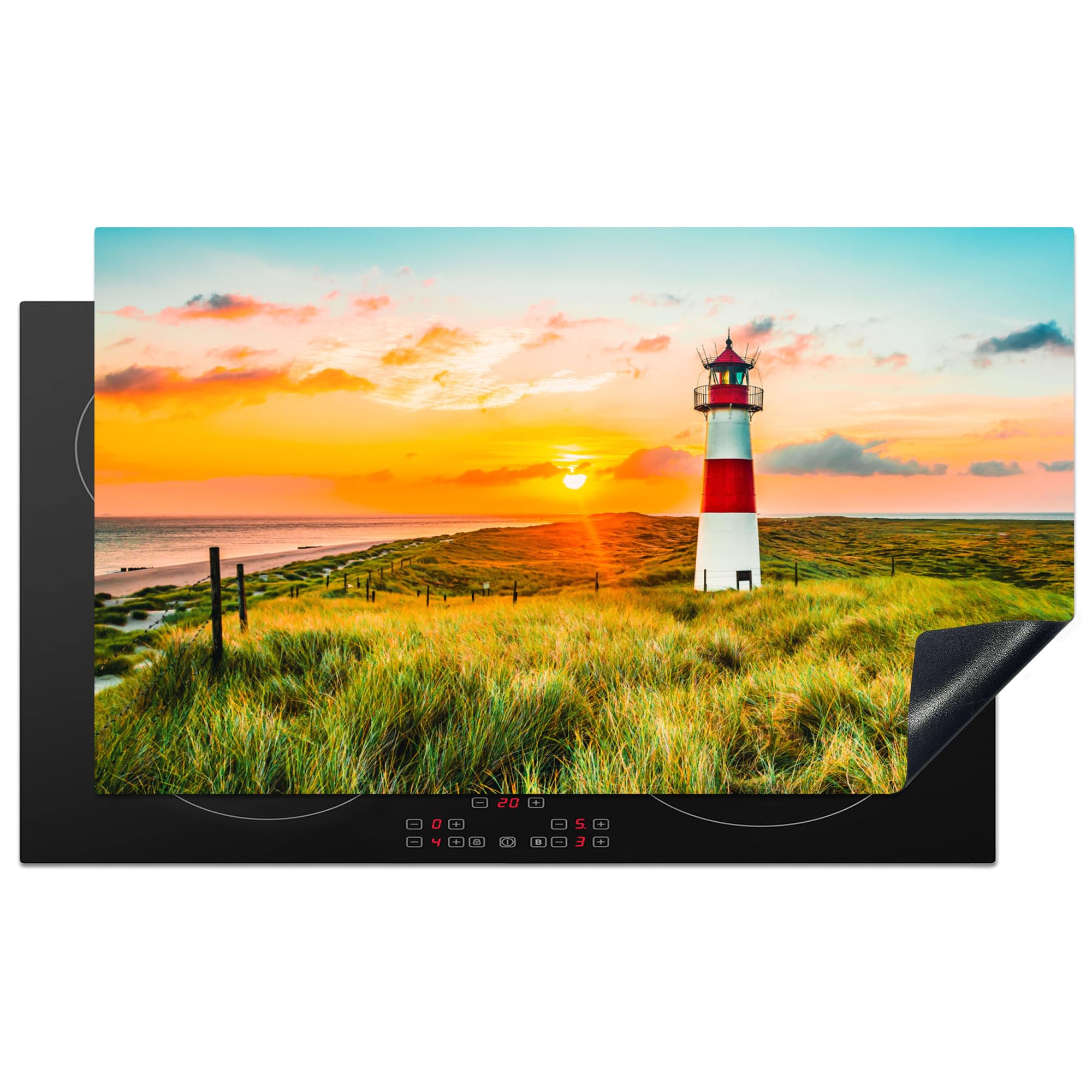 KitchenYeah© Induction Hob Cover Protector Mat 20.5"x35.9" / 91.2x52 cm Kitchen Universal Ceramic Covers for Electric Cookers Vinyl Lighthouse - Nature - Sun - Landscape - Grass - Beach — image 1