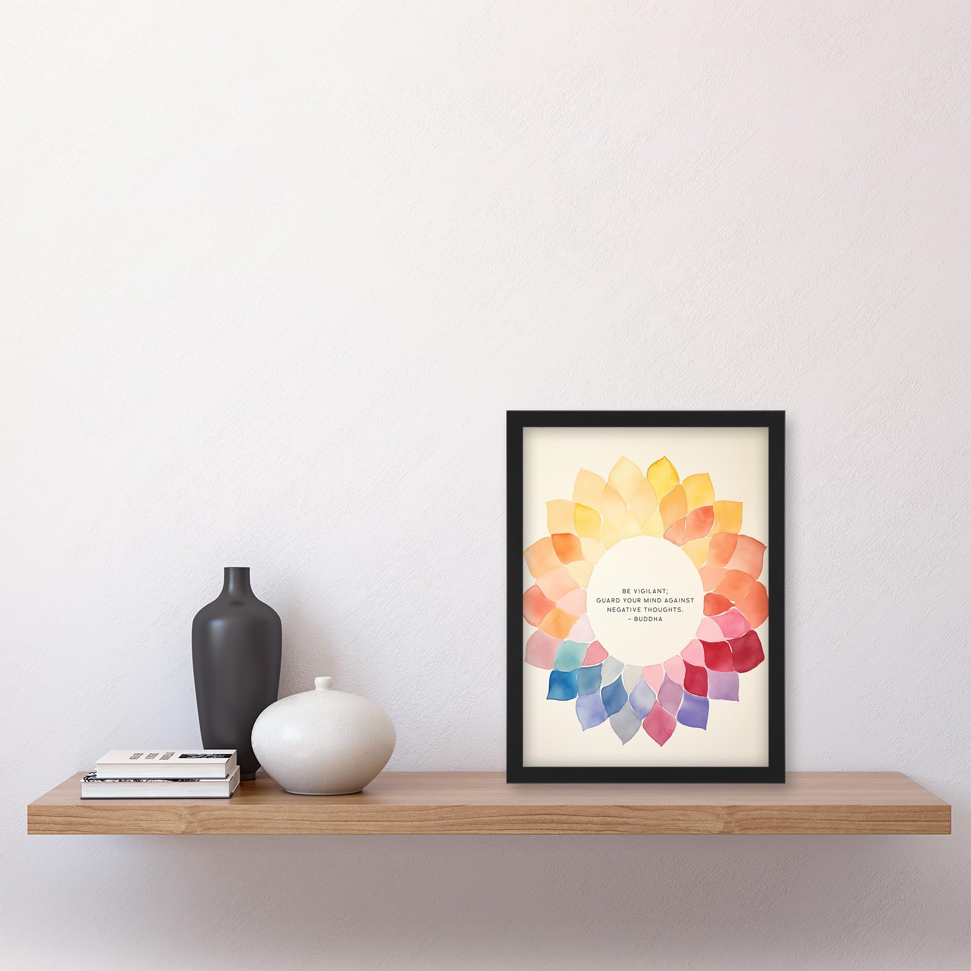 Artery8 Guard Against Negative Thoughts Buddhist Mindfulness Quote Watercolour Mandala Buddha Meditation Enlightenment Vihara Artwork Framed Wall Art Print A4 - Image 4