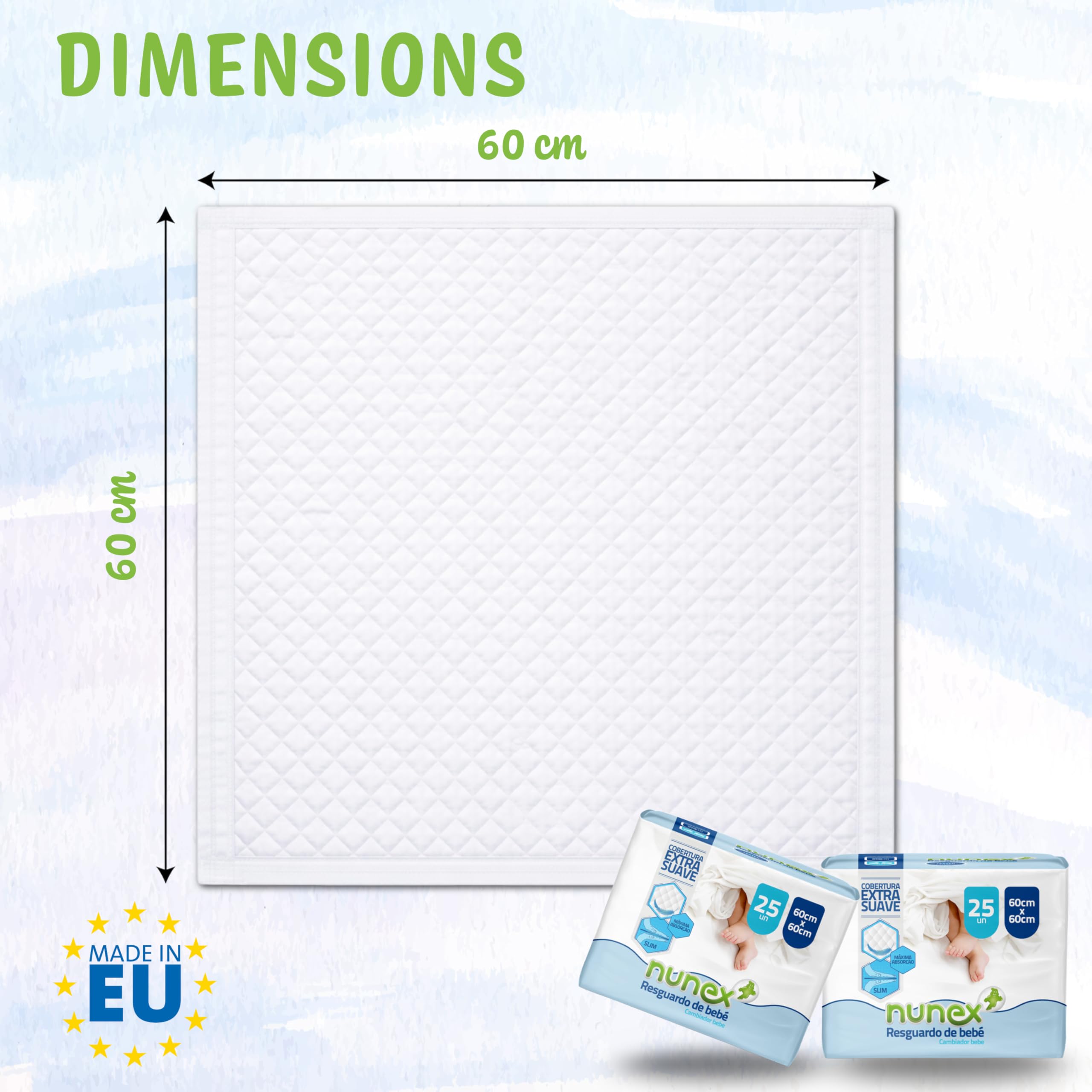 Lot de 25 alèses jetables pour bébés 60 x 60 cm