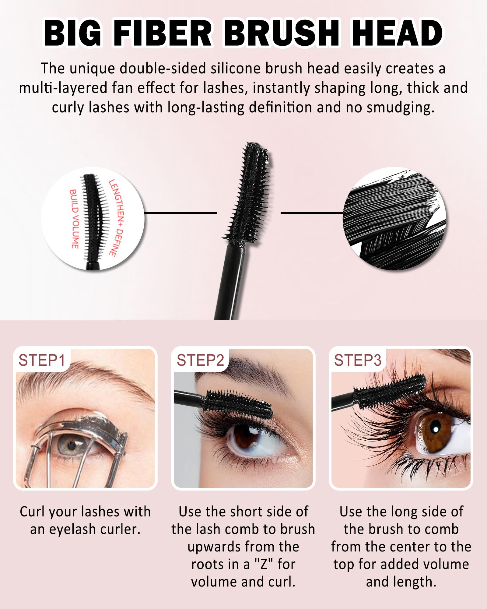 Black Grey Waterproof Mascara, Liquid Lash Extensions Mascara with Dual-Sided Brush - Image 3