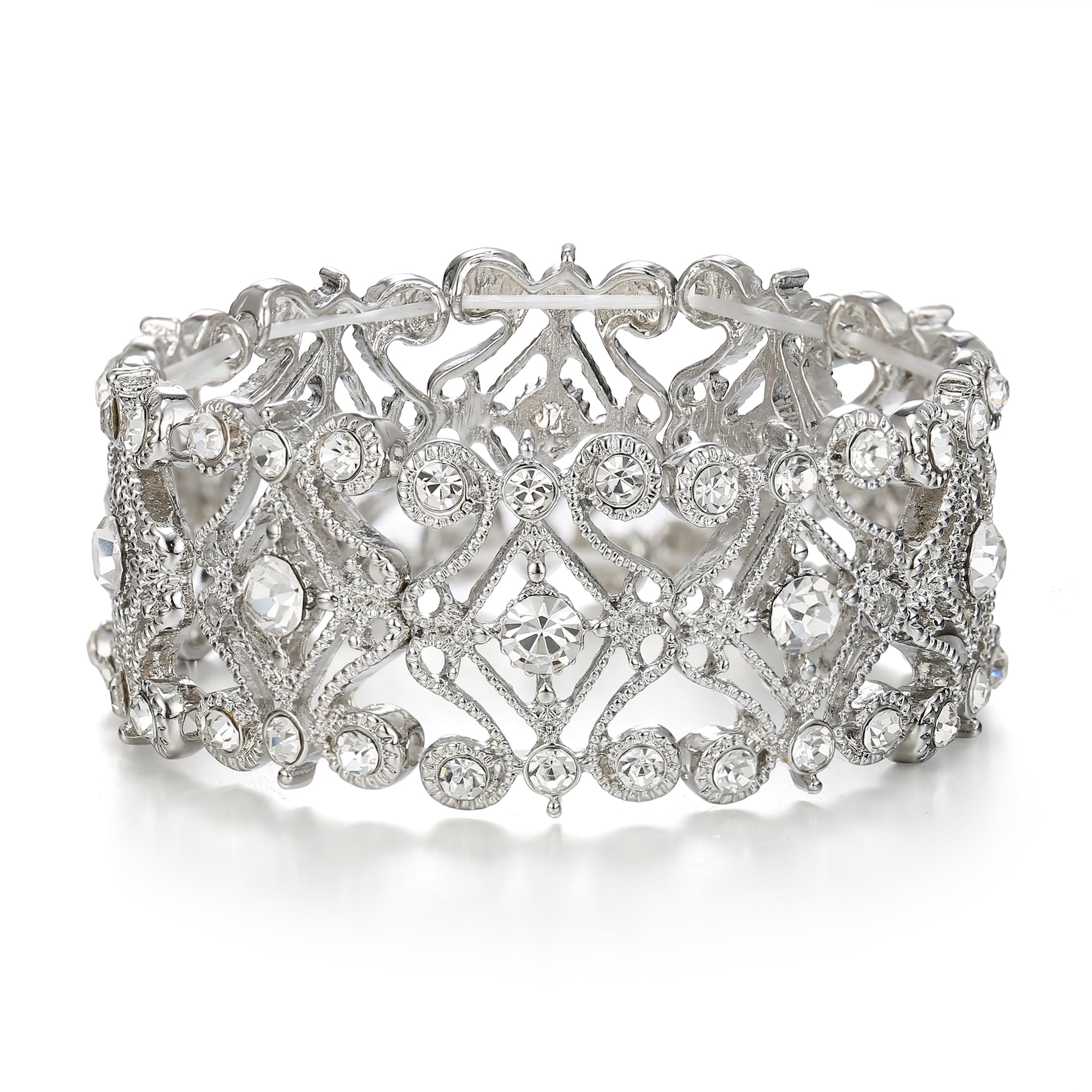 BriLove Women's Wedding Bridal Crystal Cluster Tennis Stretch Bracelet