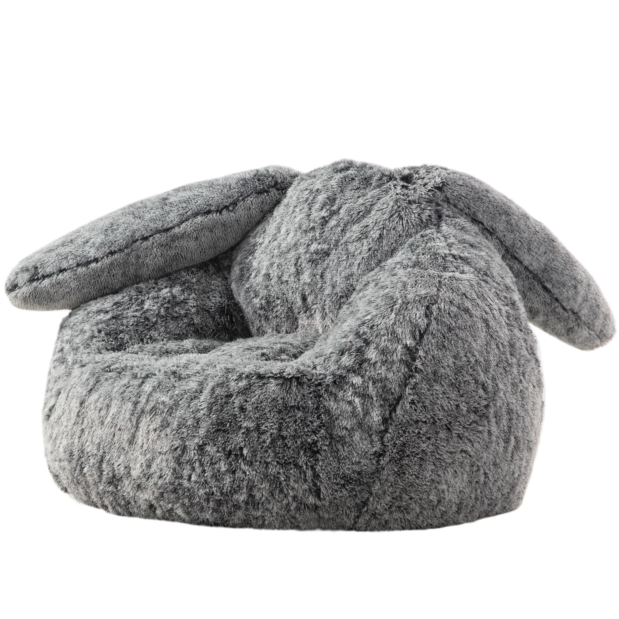 bean bag chair for adults kids giant fluffy plush bean bag sofa with filler faux fur rabbit shaped beanbag chairs comfy accent floor couch for gaming, reading in bedroom, living room, dorm