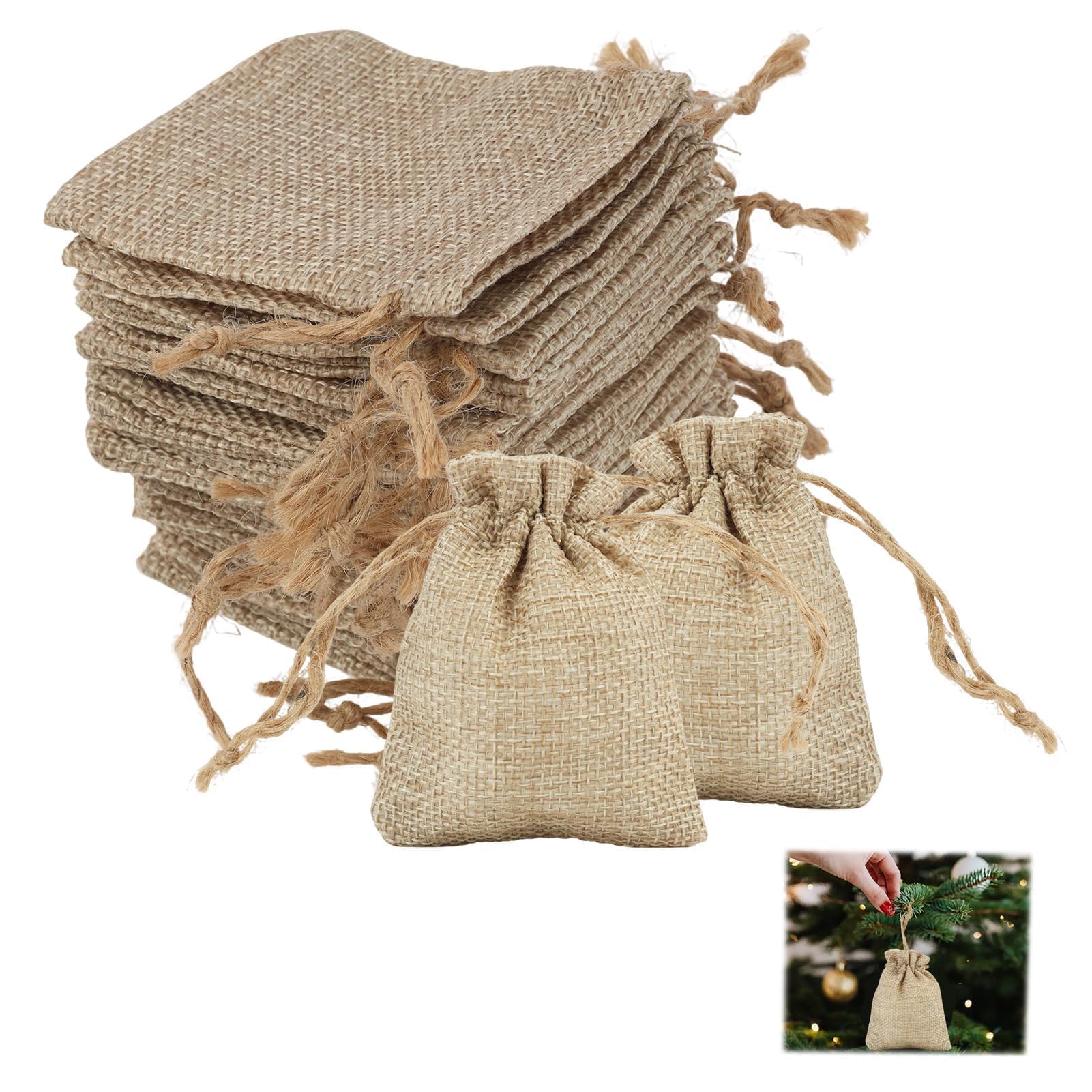 Jute Bags Pack of 20 małych torebek jutowych 7 x 9 cm, lniane woreczki o wymiarach 7 x 9 cm, woreczki heskie ze sznurkiem do ściągania kwiatów lawendy, prezenty – do projektów DIY i przechowywania
