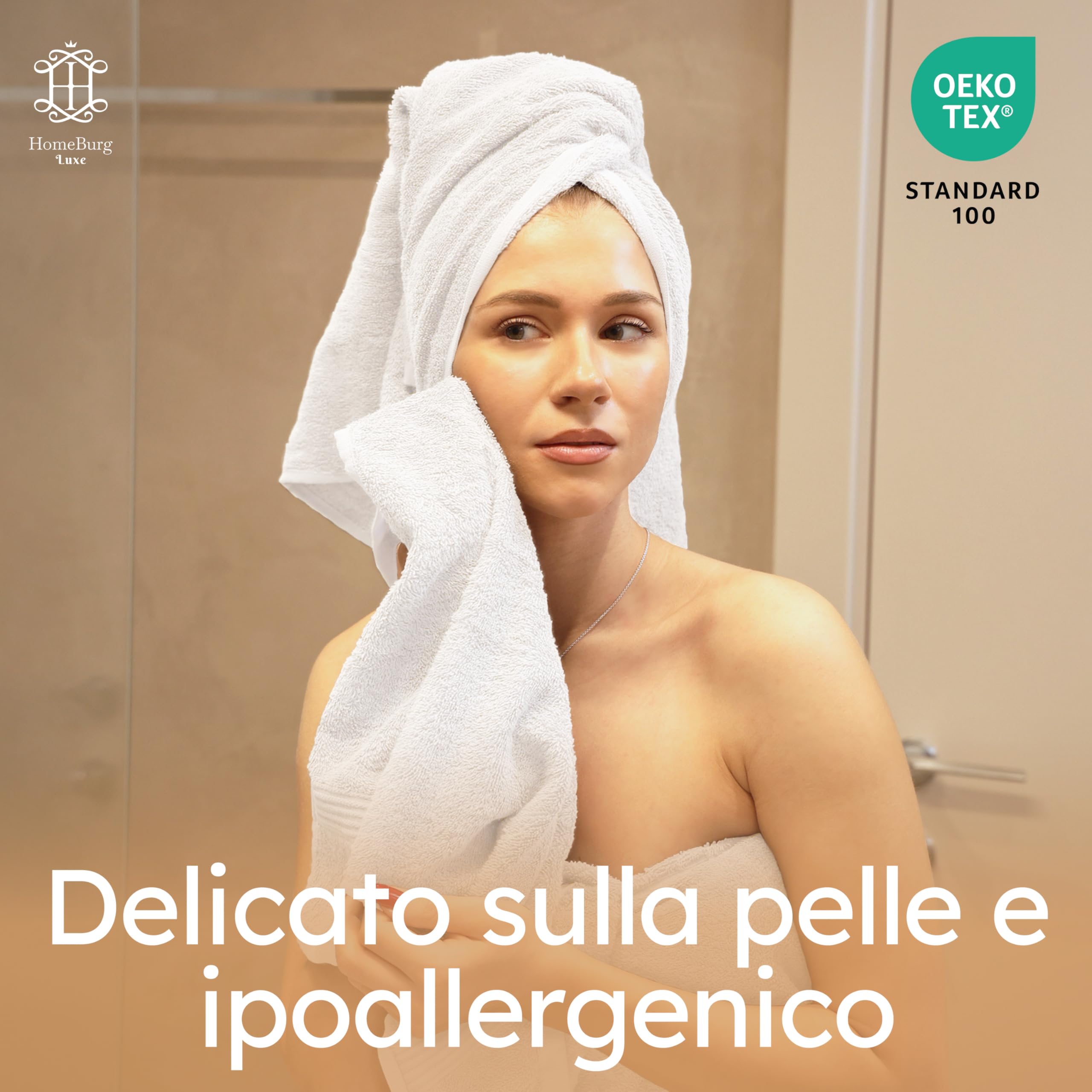 Luxe Set asciugamani 8 pezzi: salviette (30×30 cm), asciugamani (40×70 cm) & teli bagno (65×137 cm) – 100% cotone, morbidi, assorbenti, Bianco
