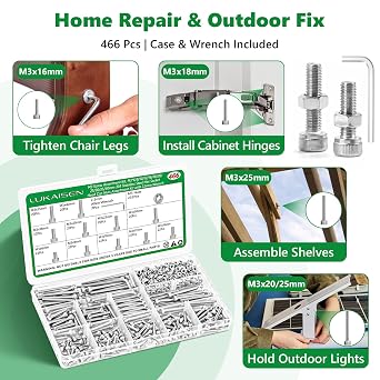 M3 Stainless Steel Screws Set, 466PCS Hex Socket Bolts Nuts Kit