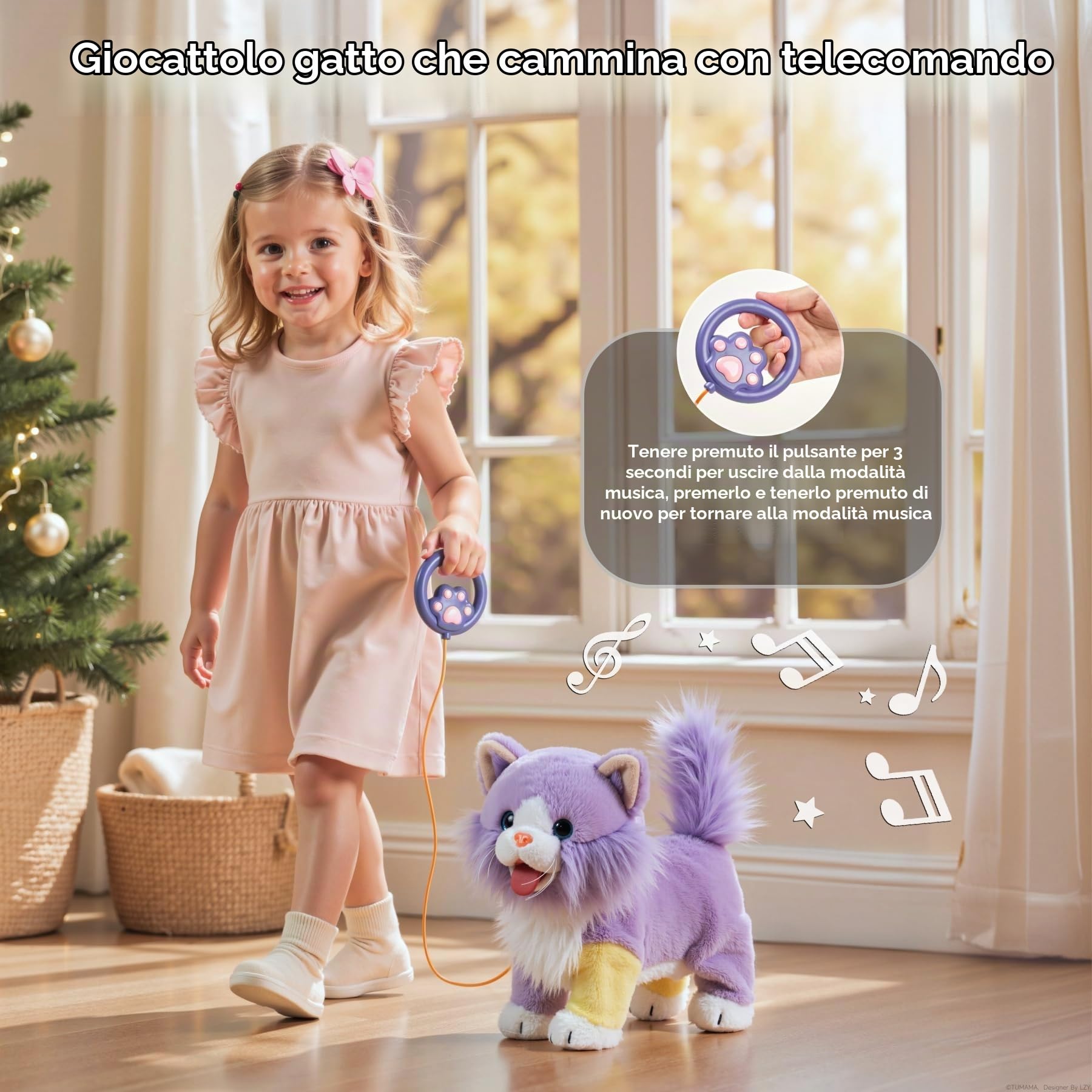OR OR TU Giocattolo Gatto che Cammina e Miagola per Bambini, Gatto di Peluche Elettronico con Telecomando, Miagola, Muove la Coda e Tira Fuori la Lingua, Gatto Domestico Elettronico Interattivo