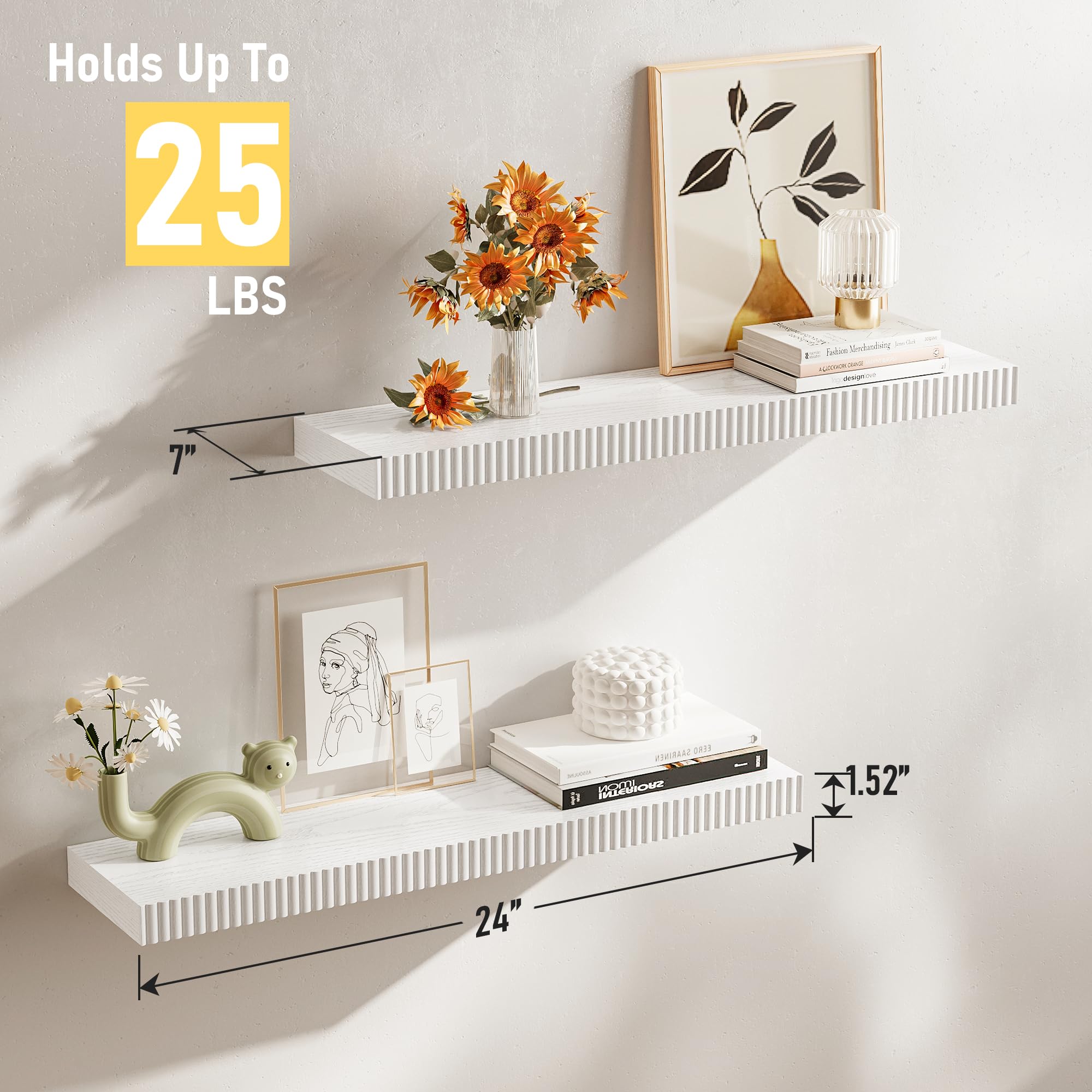 INNOD Estantes flotantes de 24 pulgadas para pared, estantes de madera montados en la pared para baño, dormitorio, sala de estar, cocina, estante colgante con soportes invisibles para almacenamiento