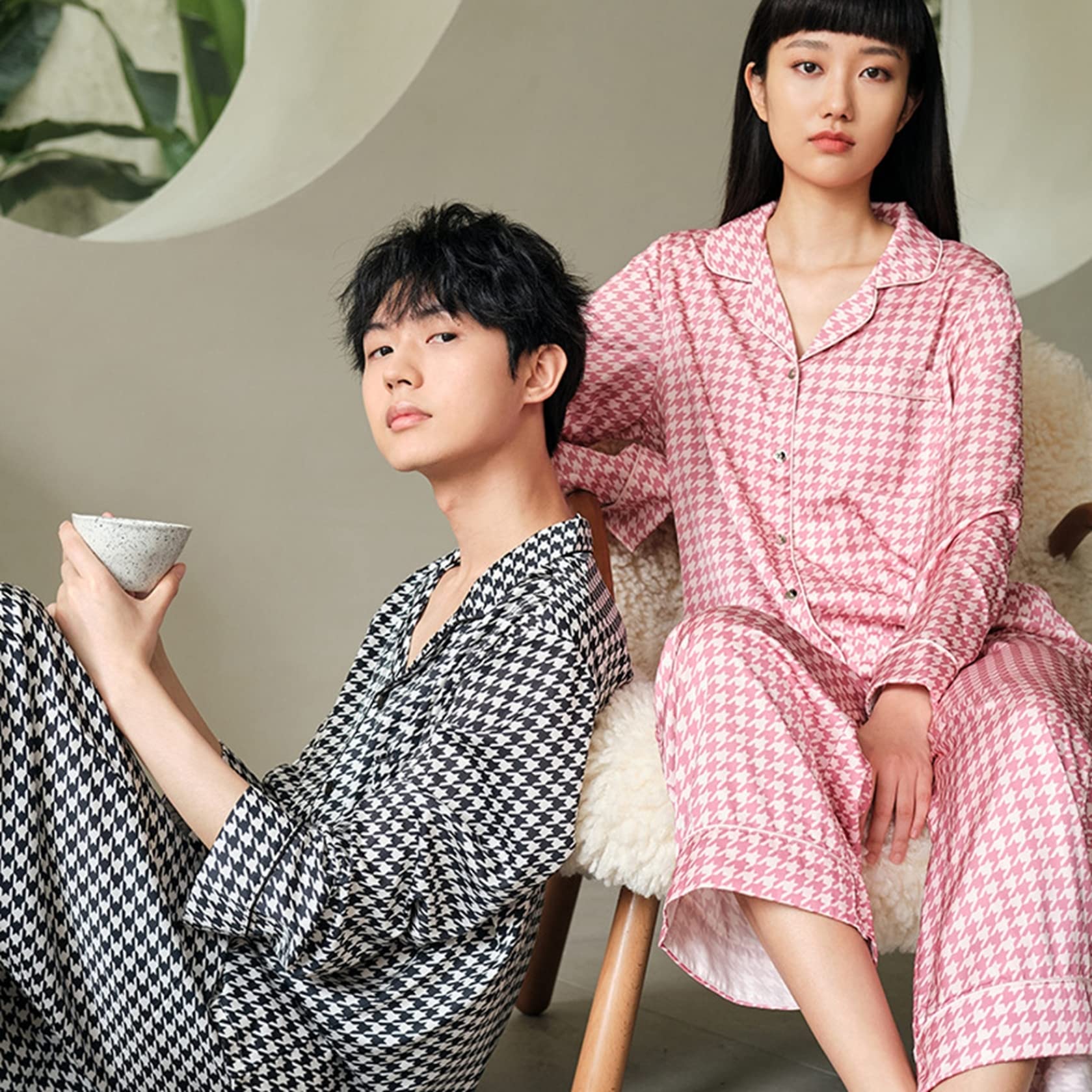 Amazon.co.jp: 千鳥柄 おそろい パジャマ ペアセット ナイトウェア