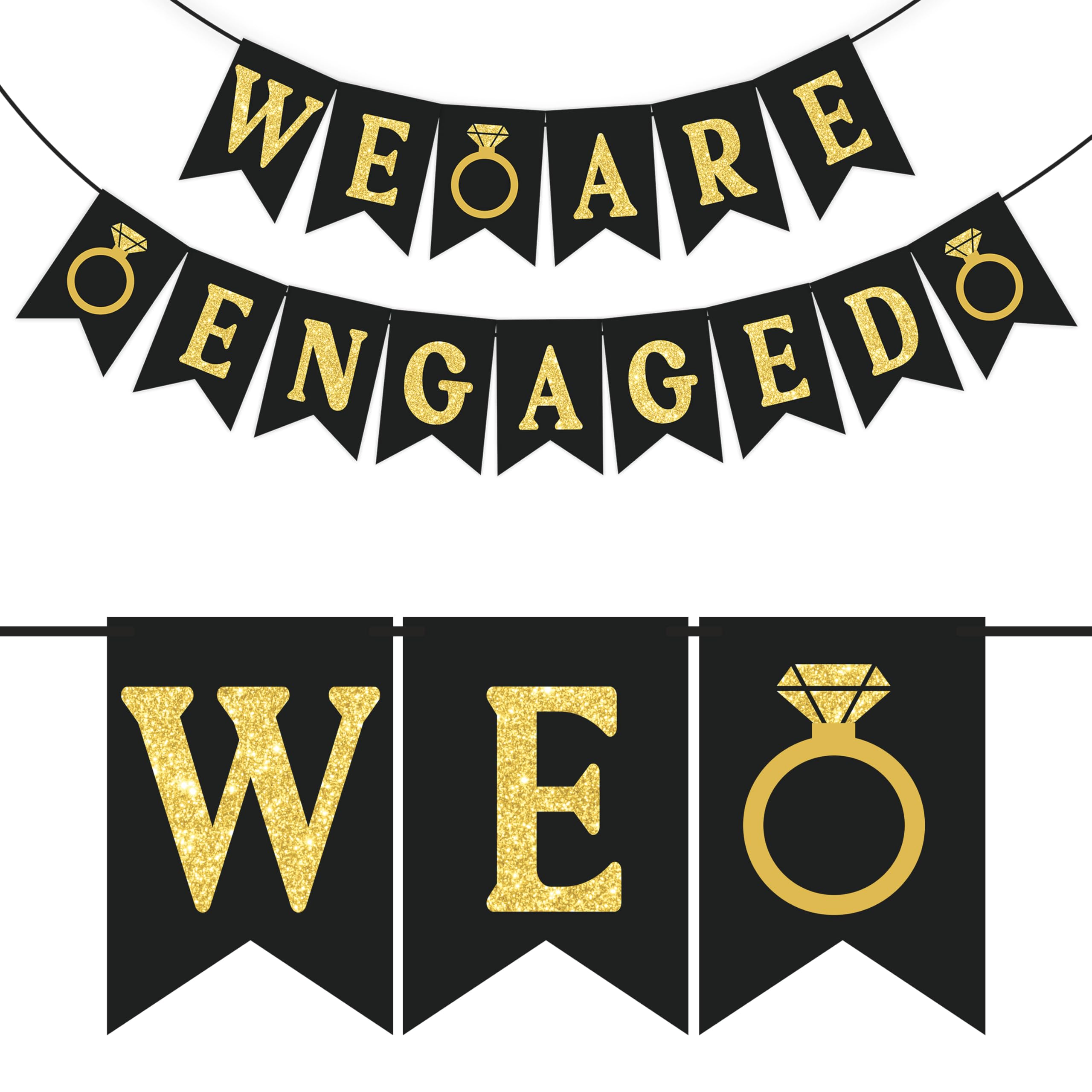 Wobbox Black & Golden Glitter "We Are Engaged" Engagement Bunting Banner,Enagement Decoration Item