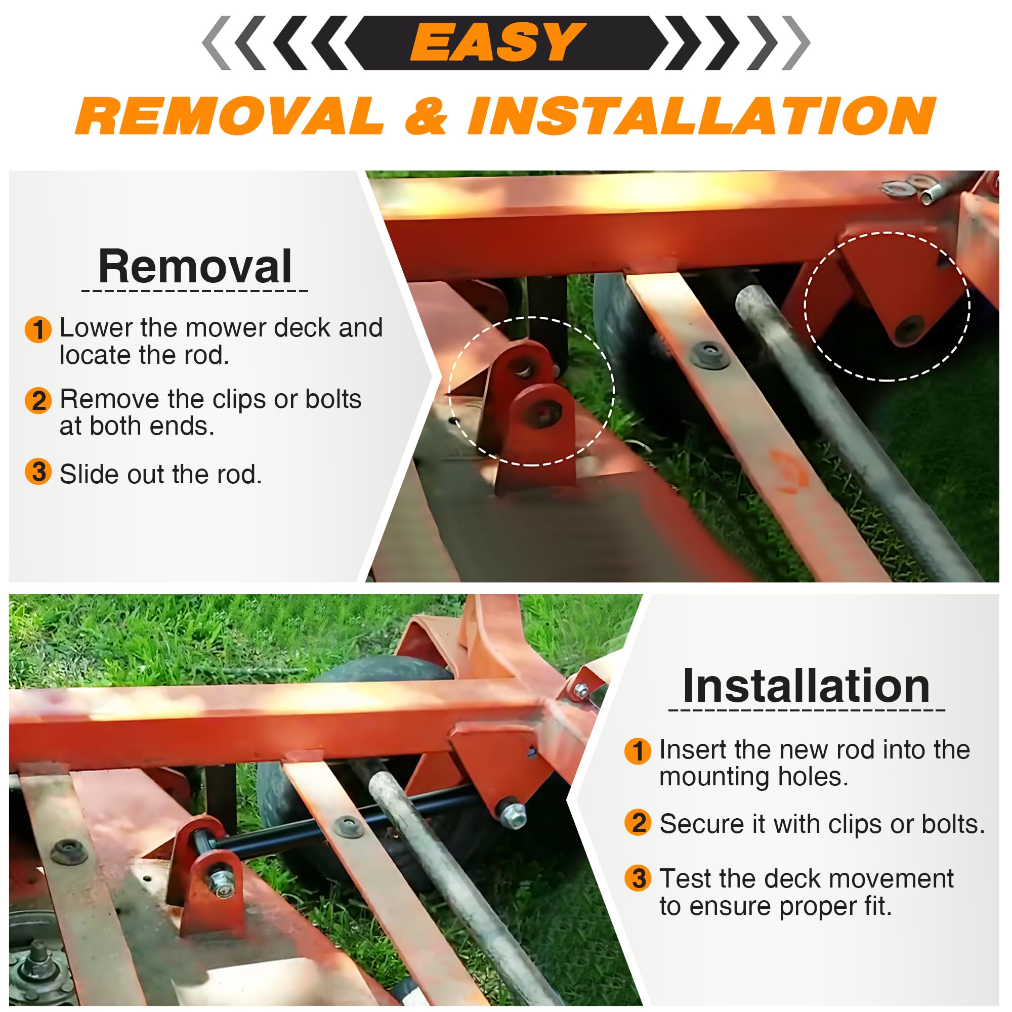 Dreyoo Confezione da 2 aste di ricambio per tosaerba, resistenti, 2,8 cm di spessore, compatibili con Bad Boy, ZT Elite, ZT Avenger, MZ Magnum Mower Deck Alignment
