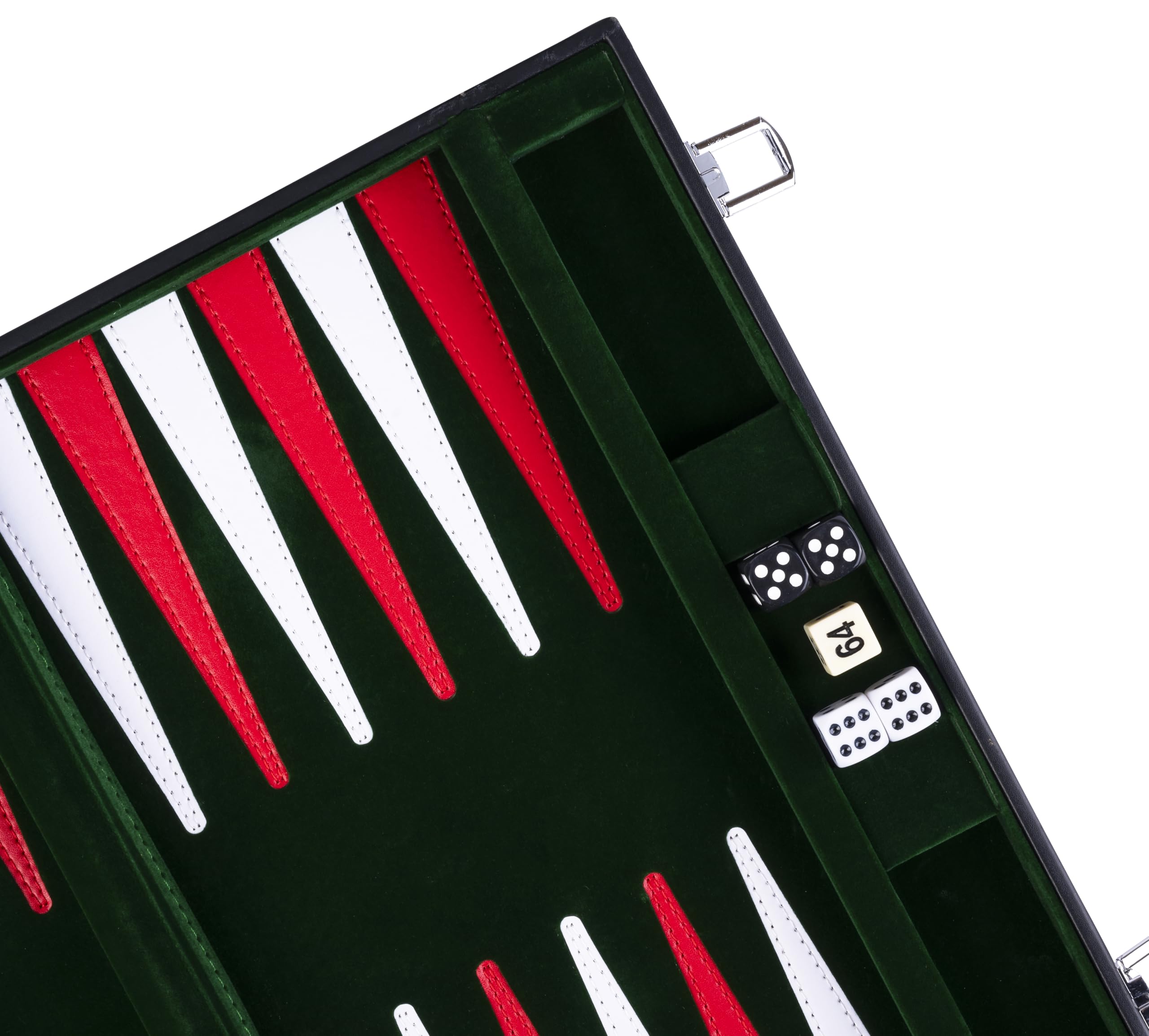 Engelhart – 250517 – Backgammon 15” (38 cm) in Similpelle Cucita – Tavola con Velluto e Cuciture – Aperta: 36x48 cm – Verde, Rosso, Bianco – Gioco da Tavolo Portatile per 2 Giocatori