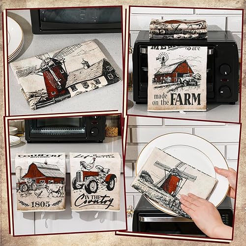 Miniatura 6 de Geyoga 6 toallas de cocina de granero de granja, toallas de cocina de vaca, paño de té de animales de granja para primavera y verano, cocina, baño,