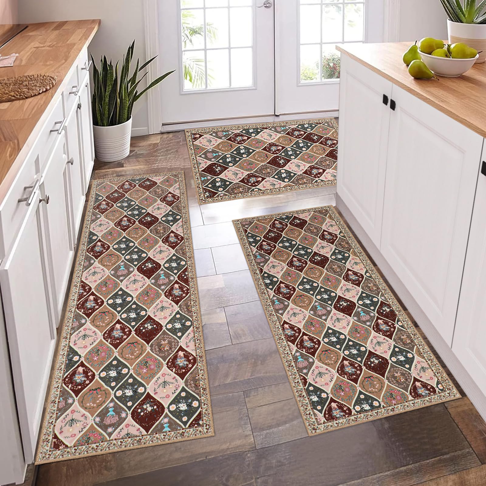 Amazon.com: PCSWEET HOME Moroccan Trellis Kitchen Rugs Sets of 3 Non ...