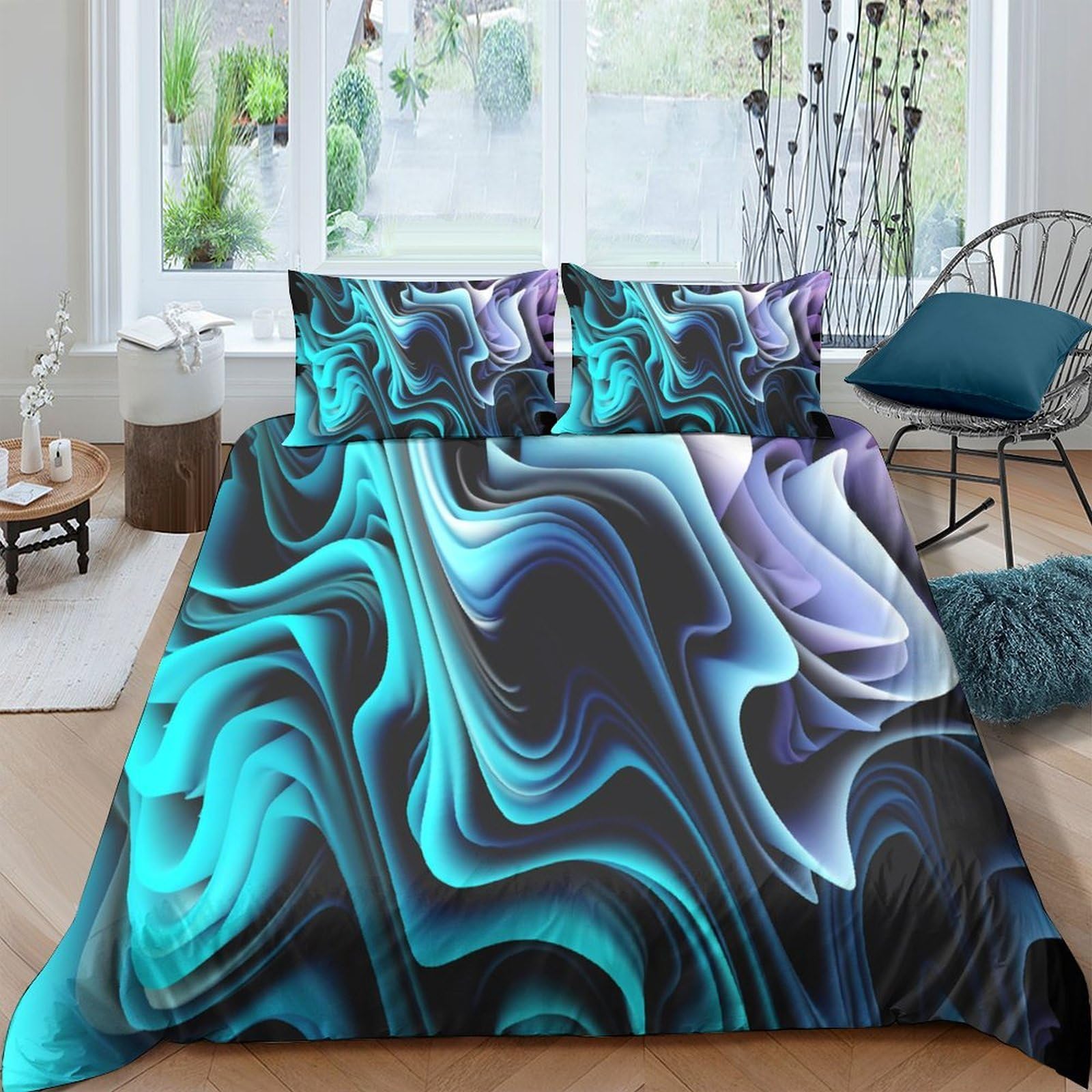 Ctjqhvkz Style-10 3D Printed Blue Marble Pattern Fitted Sheet Microfiber Soft Abstract Swirl Bed Cover Anti-Slip Easy Care For Bedroom Guest Room Single（135X200cm）