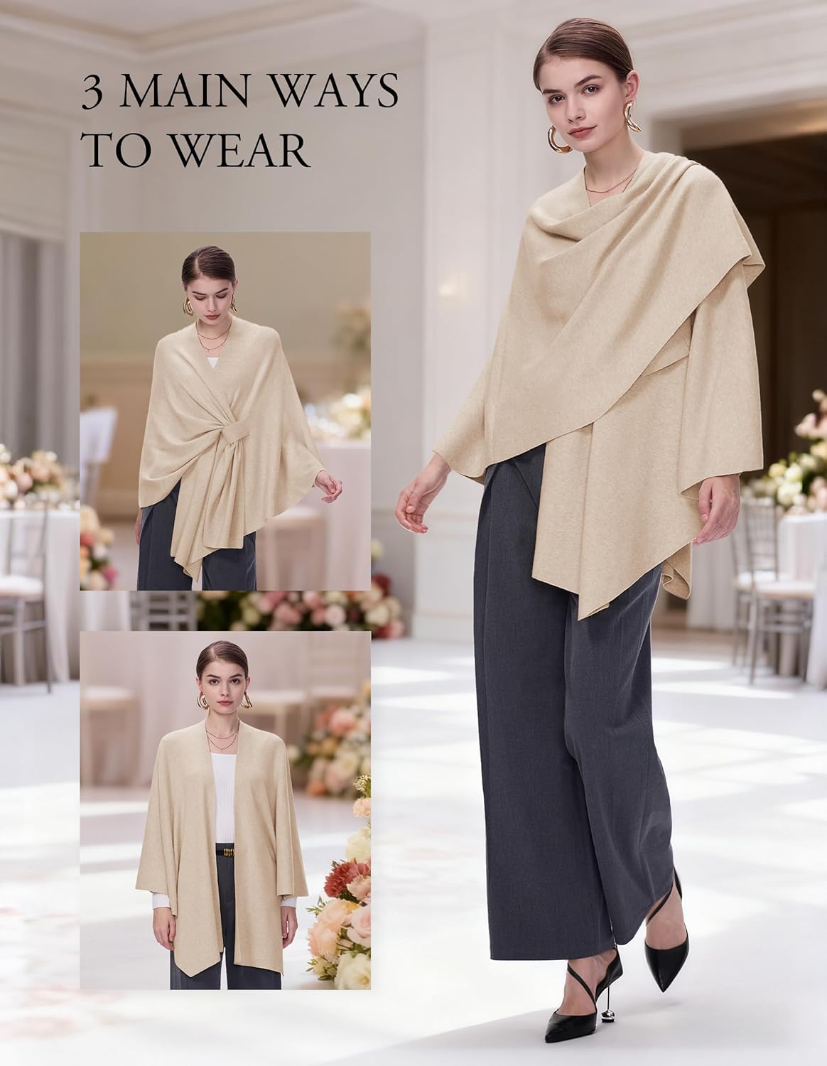 FUGREEN Shawl Wraps for Women Large Warm Cross Front Poncho Sweater Elegant Wedding Travel Shawls Cape for Fall Winter Spring - Image 3