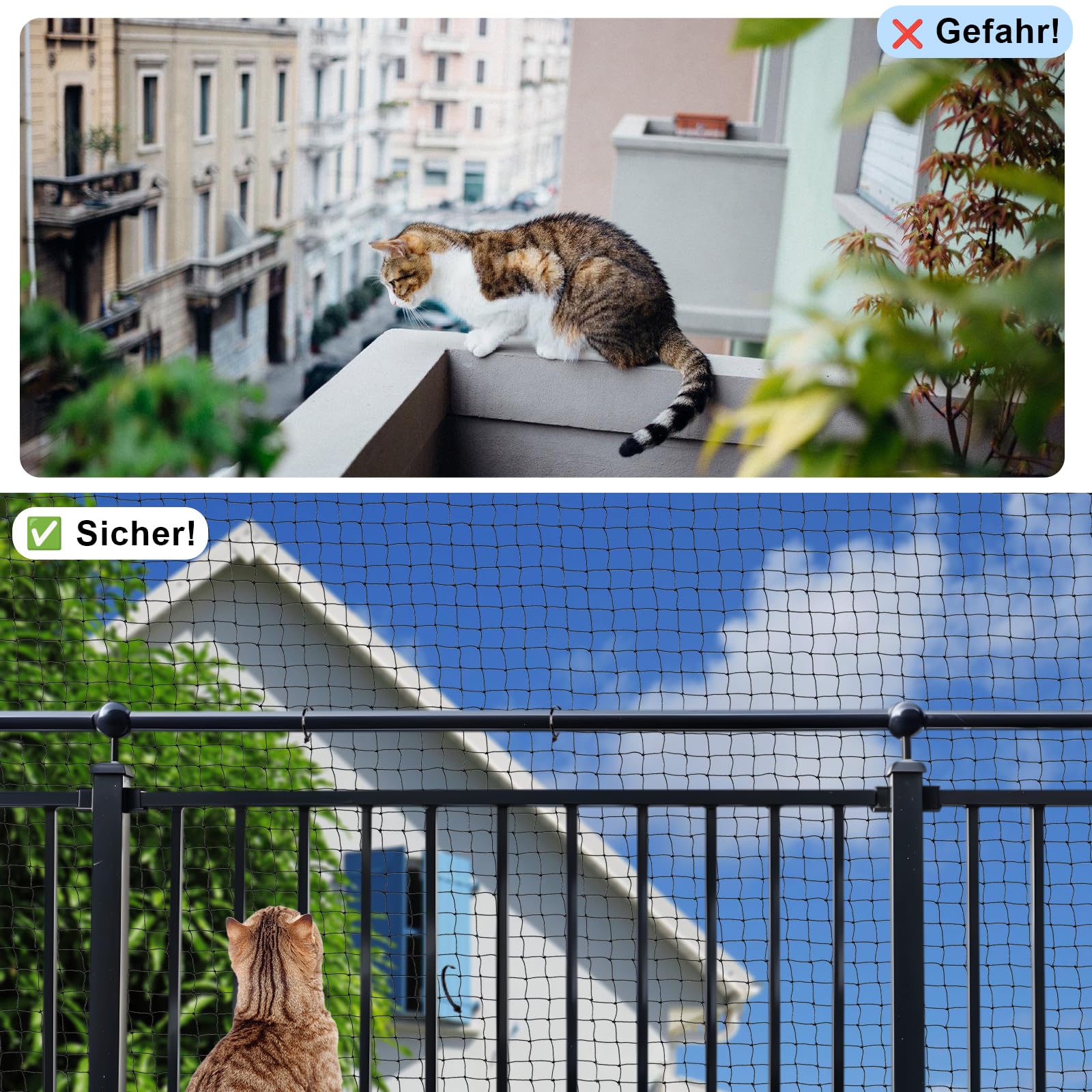 OFFOF Red para gatos para balcón, red de protección para gatos reforzada con alambre, resistente a mordeduras y desgarros, resistente a los rayos UV, resistente a la intemperie, ideal para ventanas