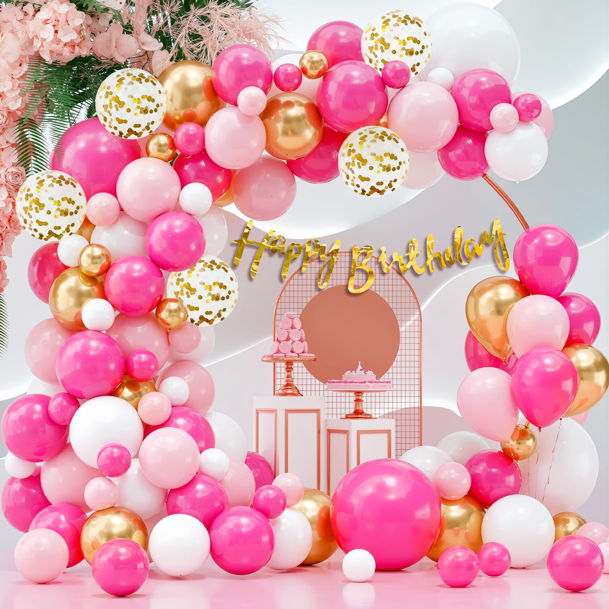 Party Propz Happy Birthday Decoration Items for Girl - Set of 54 Pcs Pink Balloons for Decoration | Birthday Balloons For Decoration | Happy Birthday Balloon | Happy Birthday Banner (Cardstock)