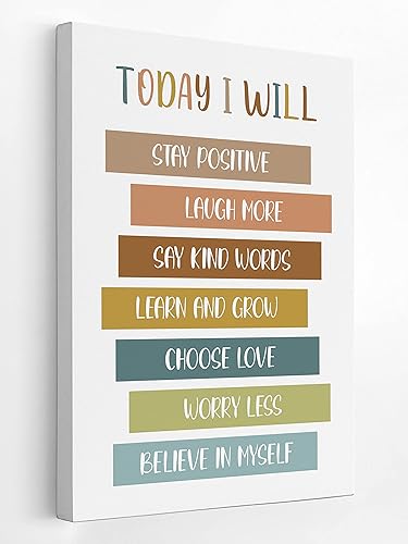 HONLUNG Lienzo decorativo para pared con frase inspiradora Today I Will, de 11 x 14 pulgadas, con frase motivacional positiva, decoración bohemia