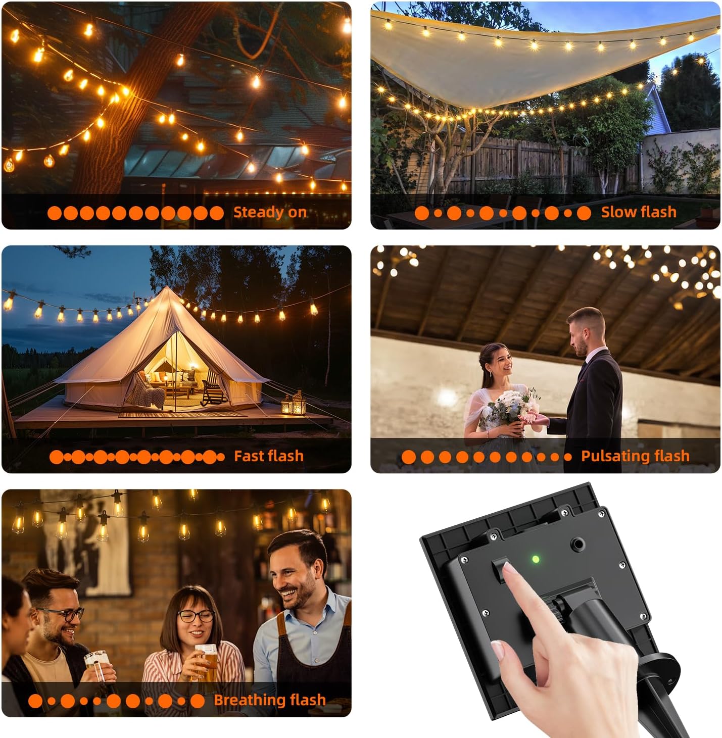 Kawaya Solar Powered String Lights: 50 FT LED Outdoor Patio Hanging Lights with 25+2 Edison Bulbs - USB-Charging - IP65 Waterproof