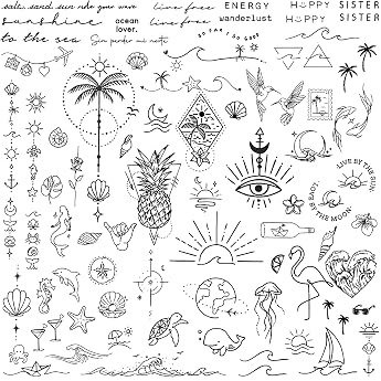 3 Sheets Sandy Beach Temporary Tattoos Black