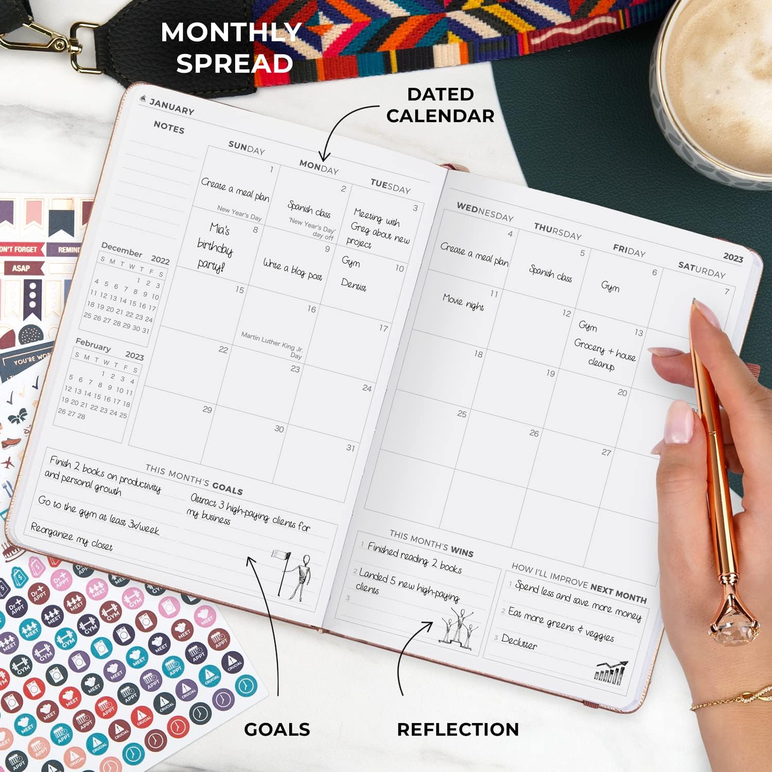 Clever Fox Dated Planner Premium Edition – 2023-2024 Weekly Planner for Planning, Goal Setting & Time Management – Planner Notebook with Habit Tracker & To-do List – A5 Size (Rose Gold)