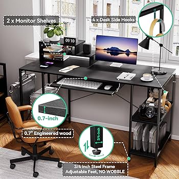 Amazon.com: HYPIGO Workstation Desk with Keyboard Tray, 55