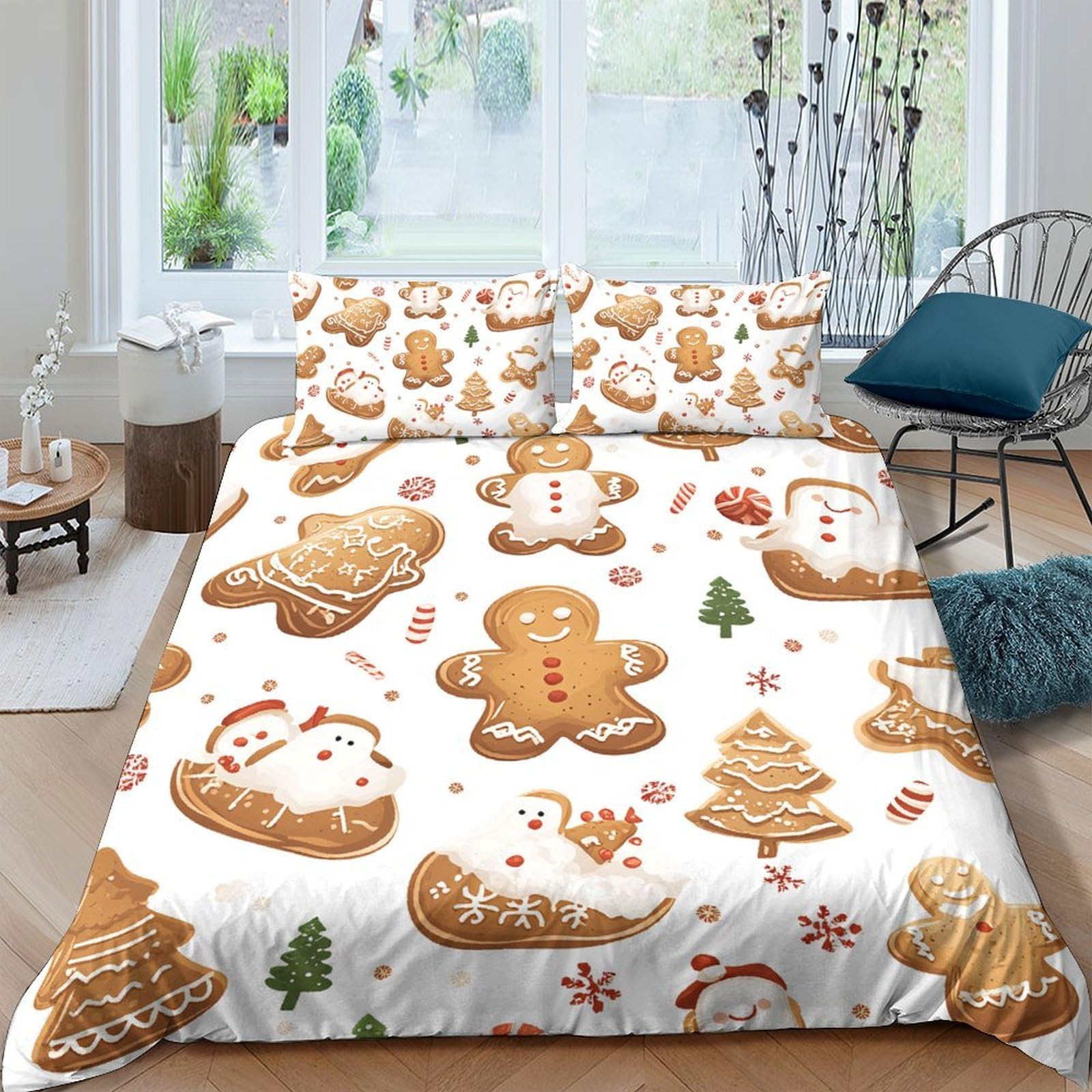 Ctjqhvkz Style-8 3D Printed Gingerbread Cookie Fitted Sheet Microfiber Soft Bedroom Christmas Bed Cover For Adult Teen Room Decor Single（135X200cm）