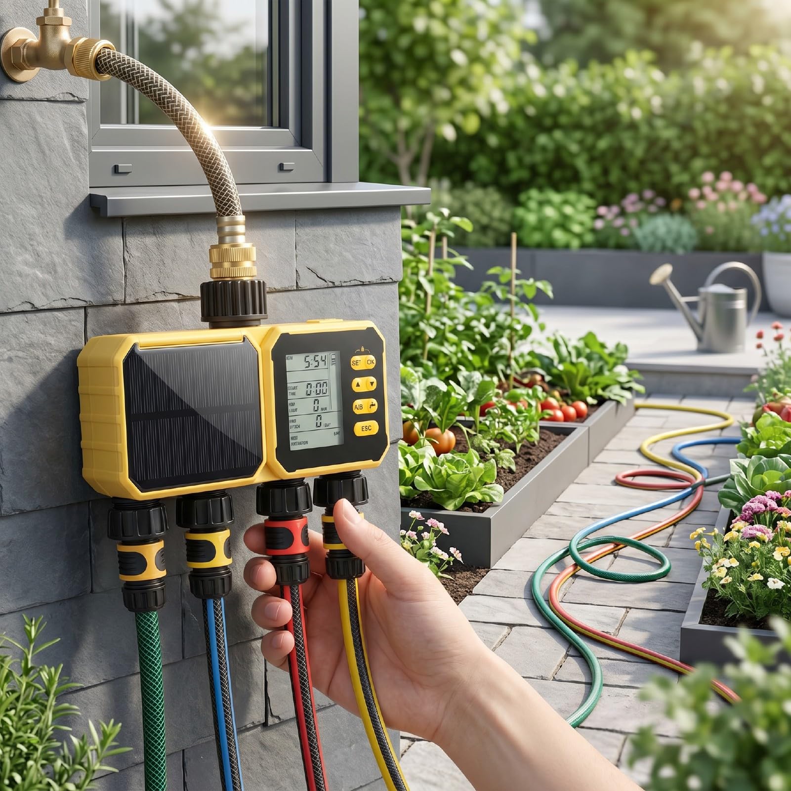 Eujgoov Centralina Irrigazione WiFi, Programmatore Irrigazione a 4 Zone, Timer per Tubo for Giardino e Esterna