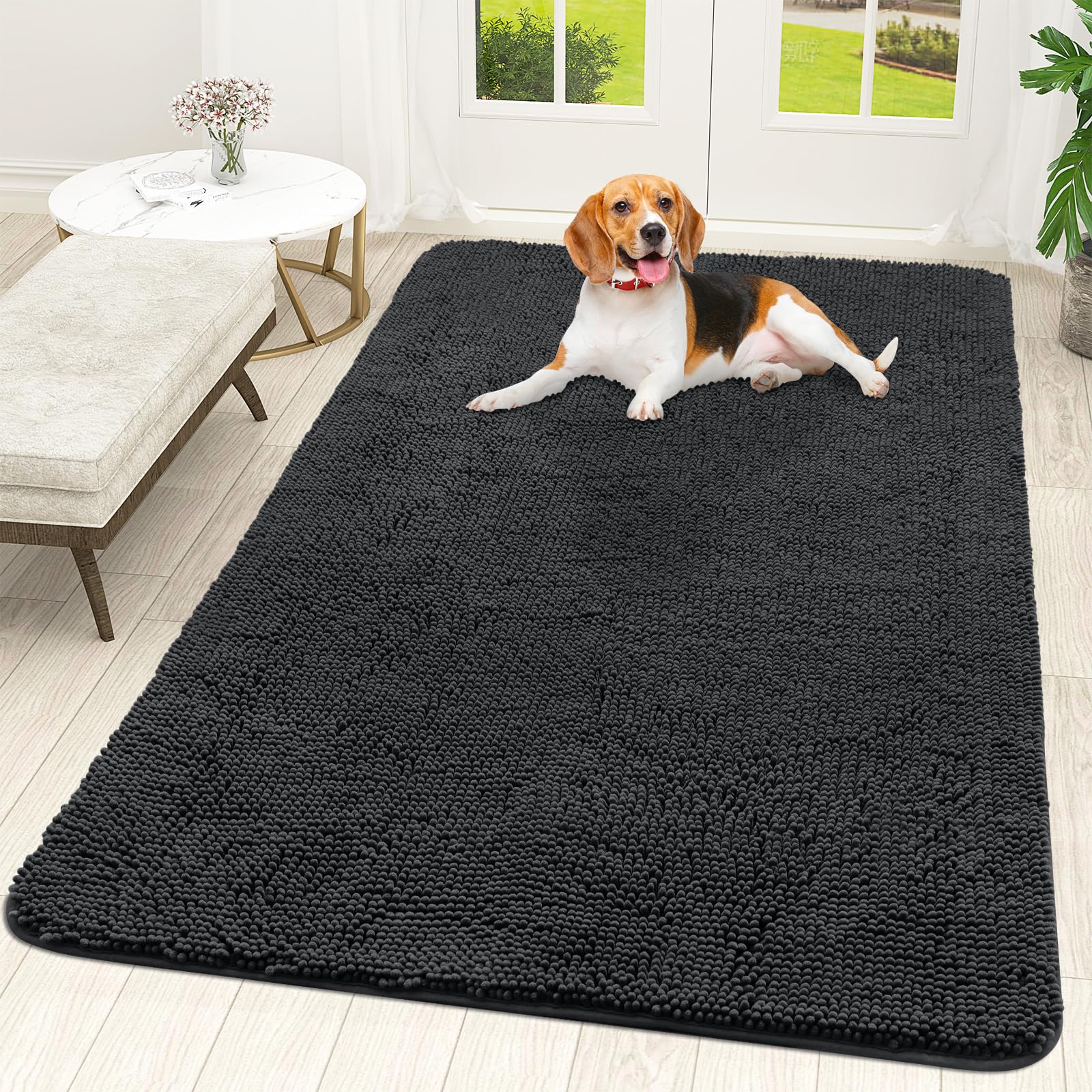 OLANLY Dog Door Mat for Muddy Paws 59x35, Absorbs Moisture and Dirt, Absorbent Non-Slip Washable Doormat, Quick Dry Chenille Mud Mat for Dogs, Entry