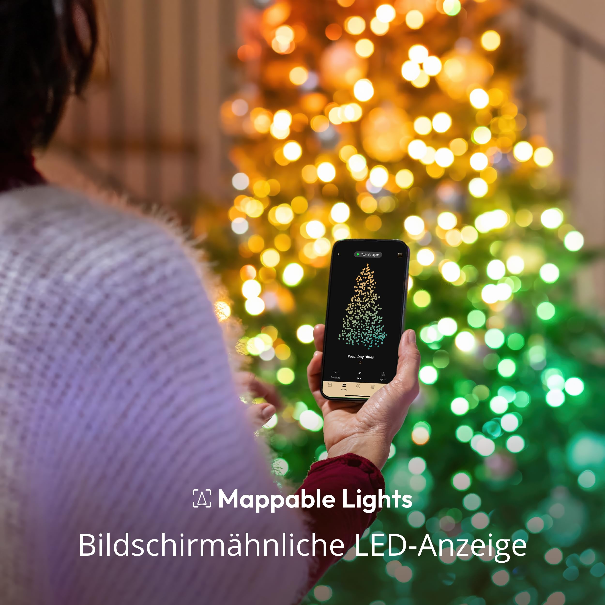 Twinkly Strings USB-C Candle 200 LED, LED-Lichterkette in Kerzenform, RGB LED-Lichter Mehrfarbig, Lichter zum Valentinstag, Kompatibel mit Alexa und Google Home, USB-C, Grünes Kabel, 12m