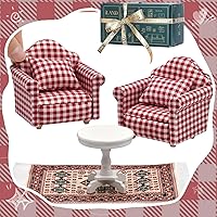 Vista 1 de iLAND Lindos juguetes para niñas de 6 a 8 años, encantadora decoración para casa de muñecas a escala 1/12, juego de sofás de gingham para casa