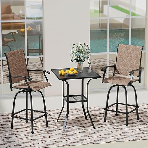 Miniatura 6 de VICLLAX Mesa de altura de barra para patio, mesa de bistró cuadrada para exteriores con agujero para paraguas, marco de metal y diseño de listones,