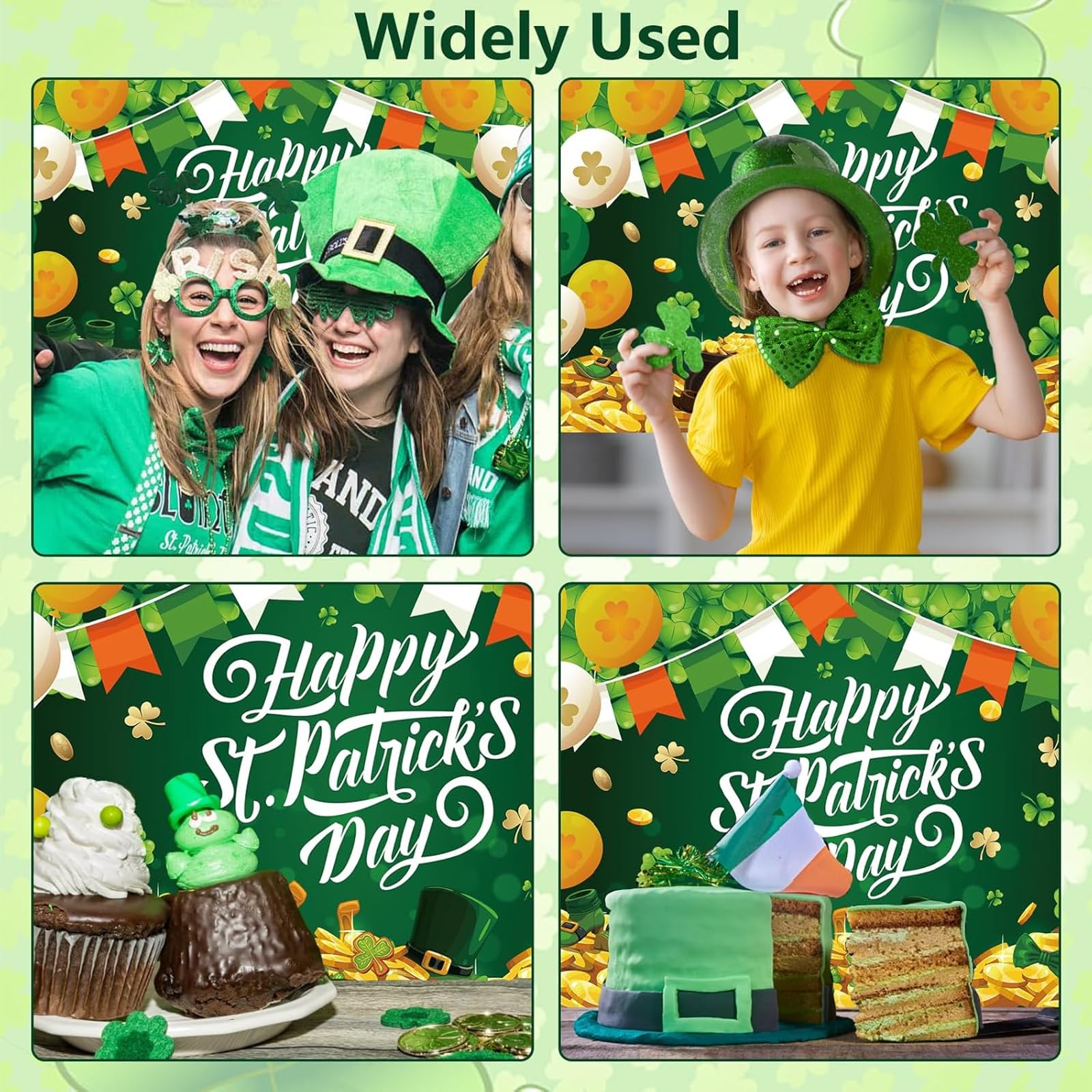 St Patricks Day Decorations Happy St. Patrick's Banner Backdrop Green Shamrock and Balloons Background Indoor Outdooor Wall Decorations Photo Booth Irish Theme Party Supplies 180×110 cm - Image 3