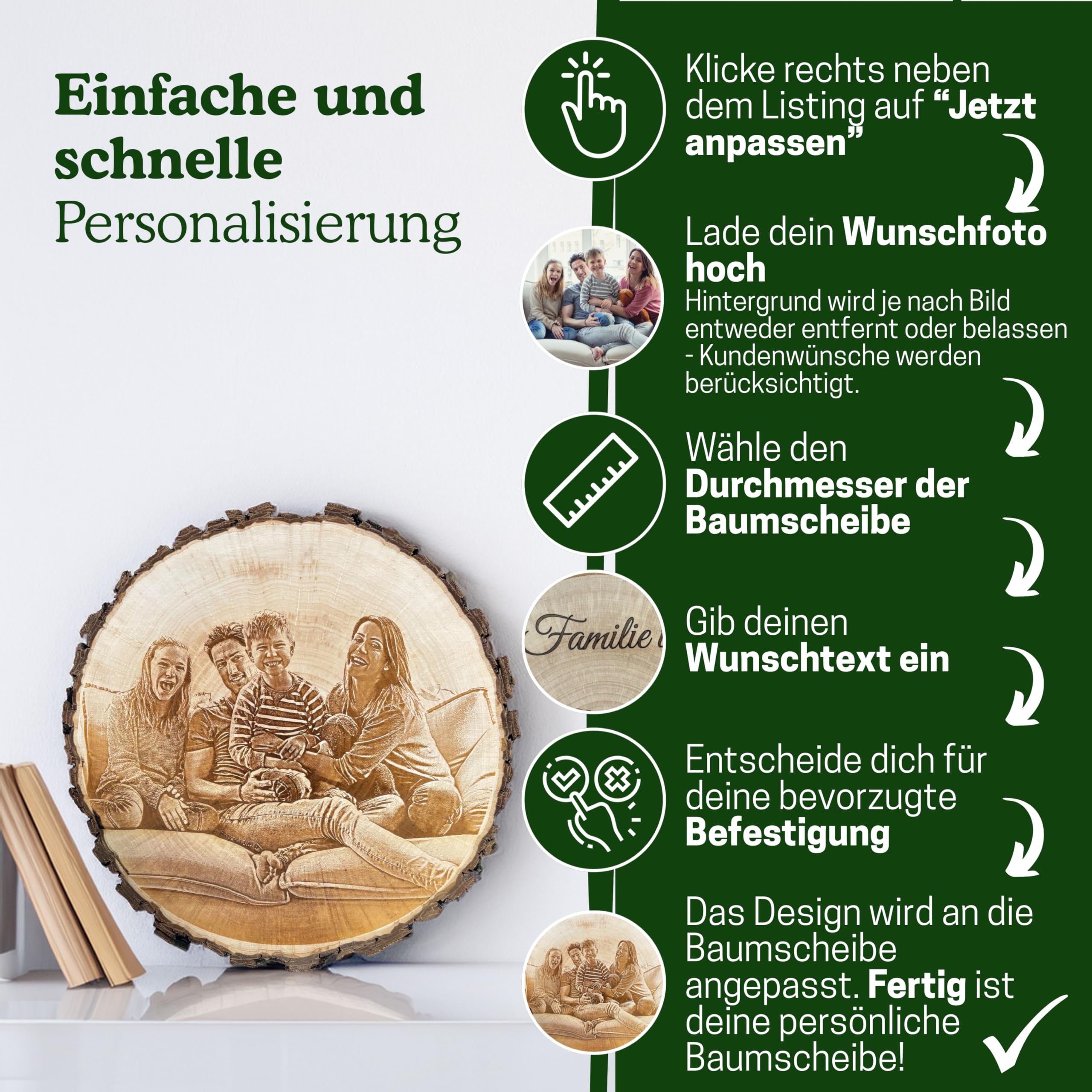 personalisierte Baumscheibe mit Gravur & Foto, personalisierte Geschenke zum Hochzeitstag, Jahrestag, Hochzeit, Jubiläum oder Geburtstagsgeschenk, individuelle Fotogeschenke aus massivem Holz
