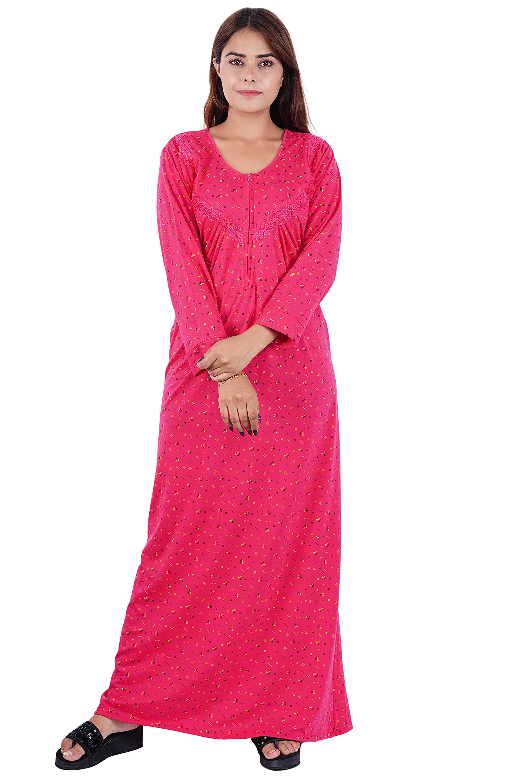 anglina Women's All Over Printed Full Sleeve Cotton Nighty/Nightwear/Nightgown/Maxi (AFSS-001)-picture-16