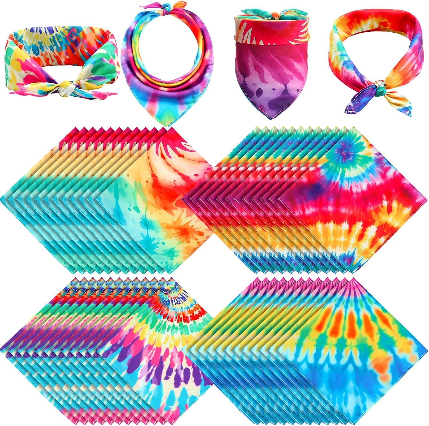 Toulite Tie Dye Bandanas Bulk, Rainbow Bandana for Men Women Hippie
