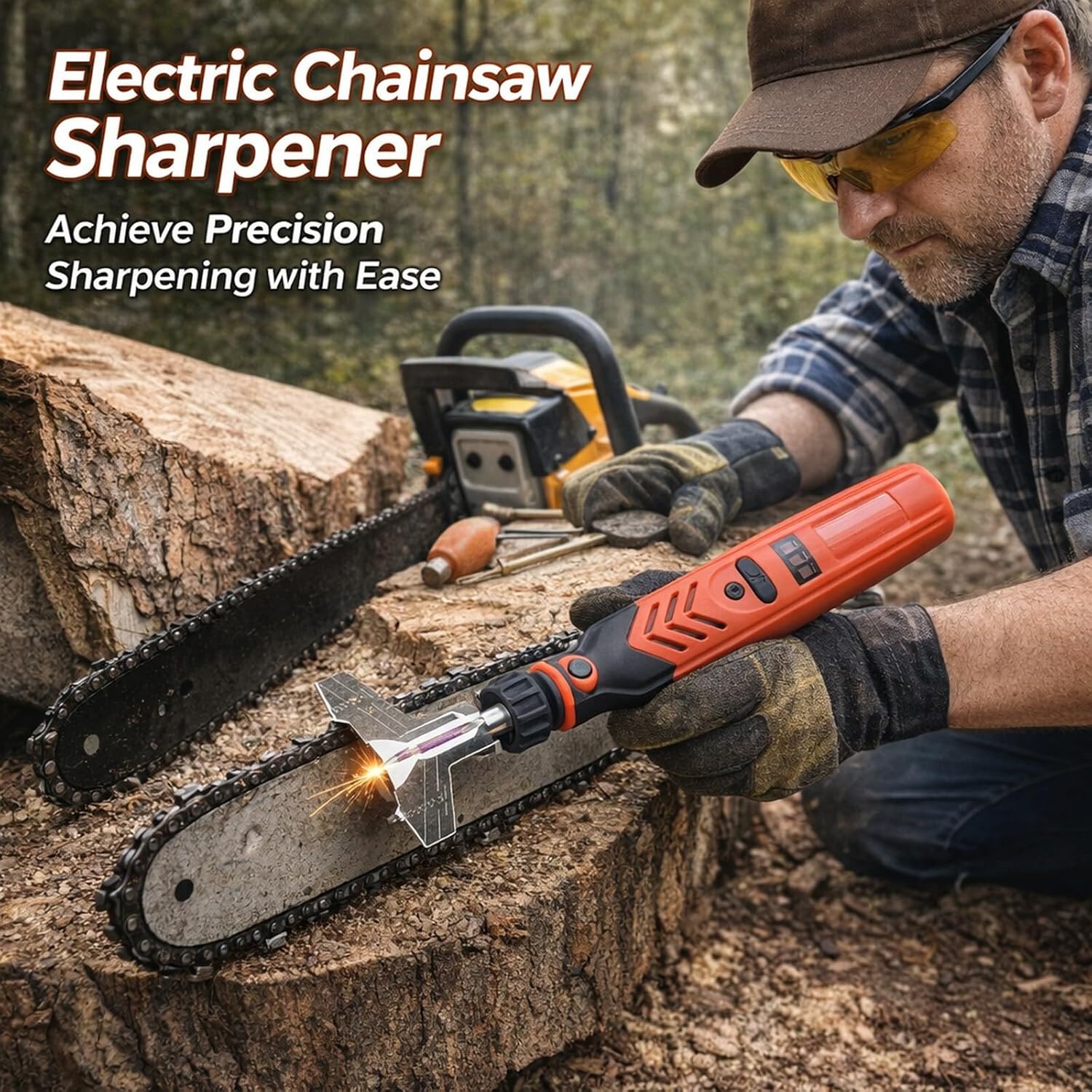 Cordless Chainsaw Sharpener Kit, Handheld Saw Sharpening Tool, Red 3.6V - Stable Performance, Durable Material, Ideal for Garden and Outdoor Use