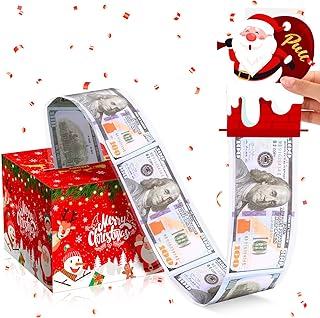 Christmas Money Box for Cash Gift Pull, Surprise Merry Christmas Money Gift Box Holiday DIY Money Cash Boxes with Santa Pull Out Card & 30Pcs Bags for Kids Adults Men Women Christmas Birthday Gift