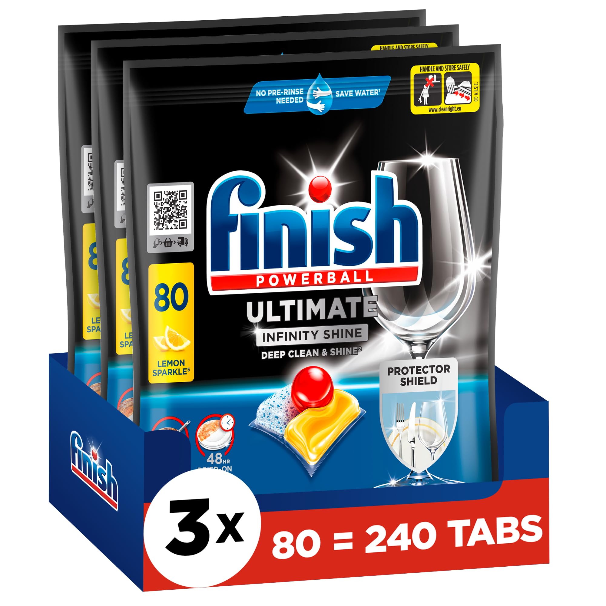 Finish Ultimate Infinity Shine Citrus Spülmaschinentabs – Geschirrspültabs für ultimative Reinigung, Fettlösekraft und Glanz mit Schutzschild – Sparpack mit 240 Tabs (3x80 Stück)