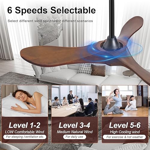 Miniatura 4 de KBZZ Ventilador de techo de 36 pulgadas sin luz con control remoto, ventiladores de techo de madera sin luces, 6 velocidades, motor CC reversible,