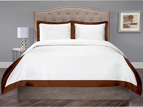 Hotel Luxury 3pc Dual Tone Duvet Cover Set-850 Thread Count 100% Organic Cotton Premium Bedding Collection King Size 104 x 92 Inches Machine Washable White & Brown