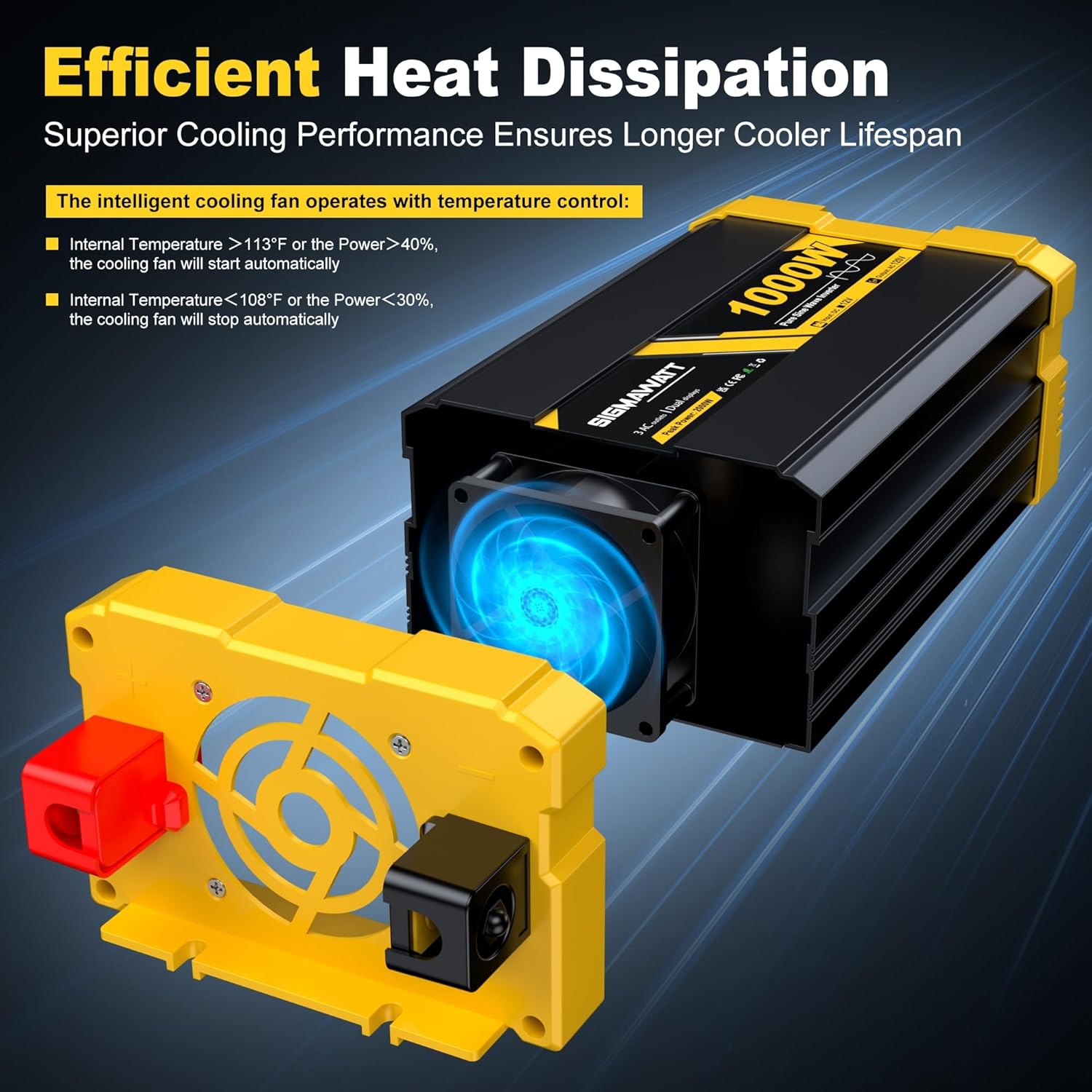 1000W Pure Sine Wave Inverter,12V DC to 120V AC–Powers Laptop,Tablet,Printer,Slow Cooker,Small Mixer,Car Refrigerator,Switch and PS5 with Led Display and Remote Monitoring