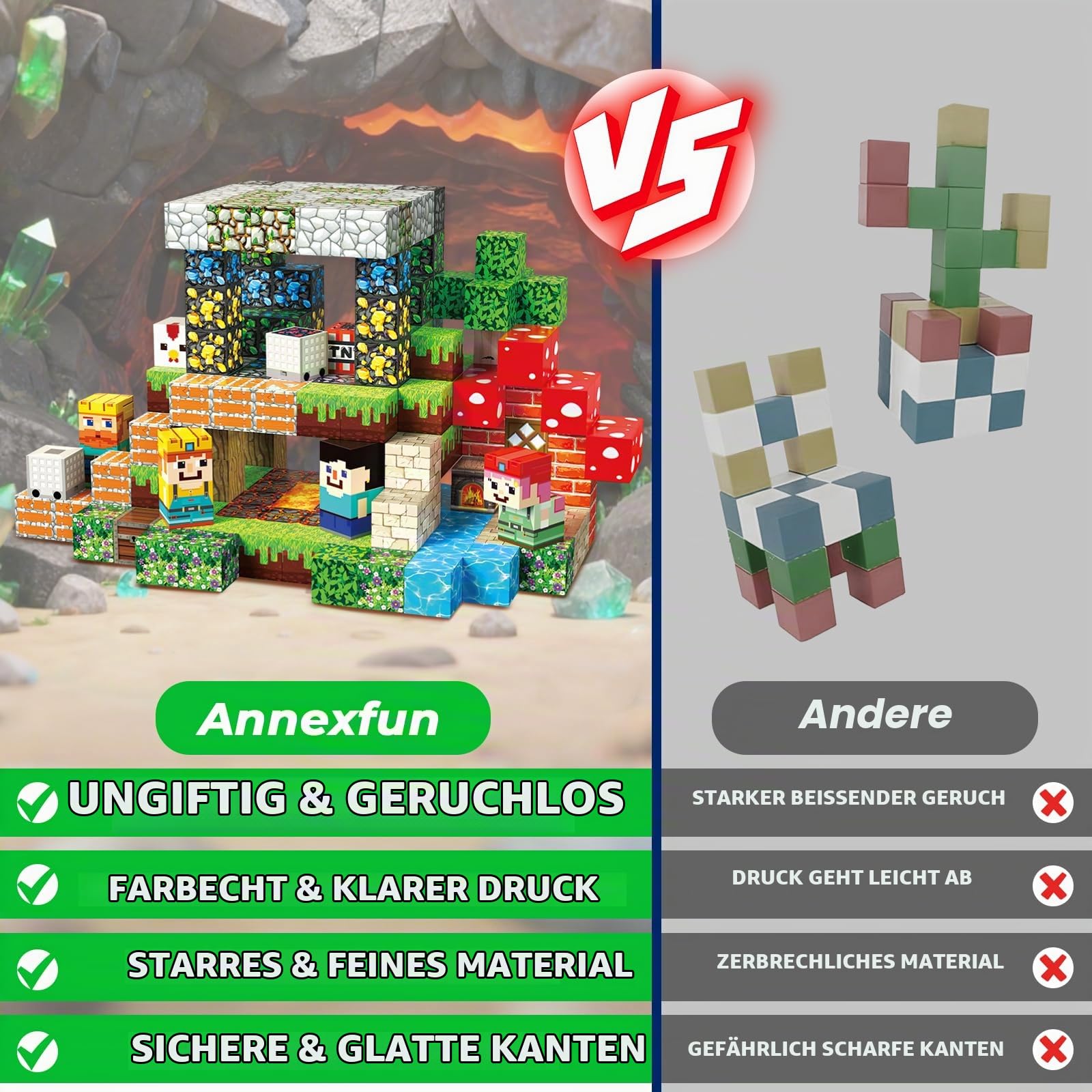 Annexfun Magnetische Bausteine 200 Teile - EIN aufregendes Untergrundabenteuer und eine Schatzsuche, Kontinuierliche Erkundung und Entdeckung, Lernspielzeug Geschenk für Kinder ab 4-12 Jahren