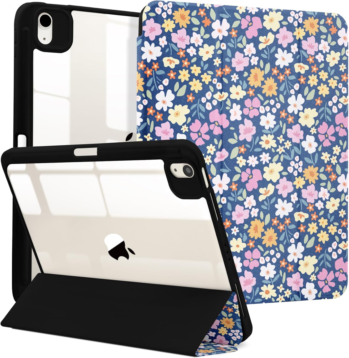 MrARTIST for iPad Air 13 Inch case M3/M2 - for iPad Pro 12.9 Case Cute Women Girls Girly Kawaii Aesthetic Kawaii Design for Apple Tablet Cover with Pencil Holder for Air 13, Pro 12.9, Blue Floral